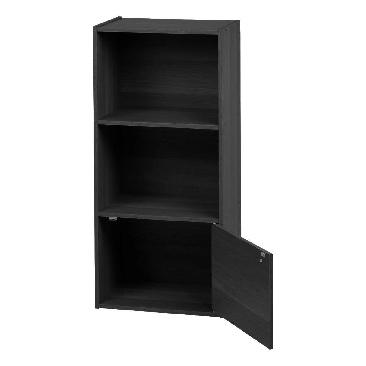 3-Tier Wood Storage Shelf with Door, Black - Image 2