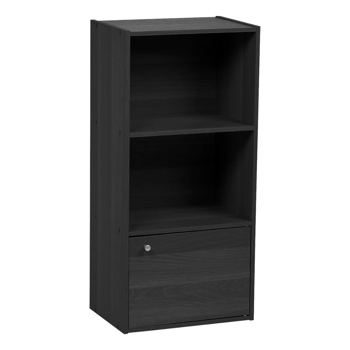 3-Tier Wood Storage Shelf with Door, Black - Image 5