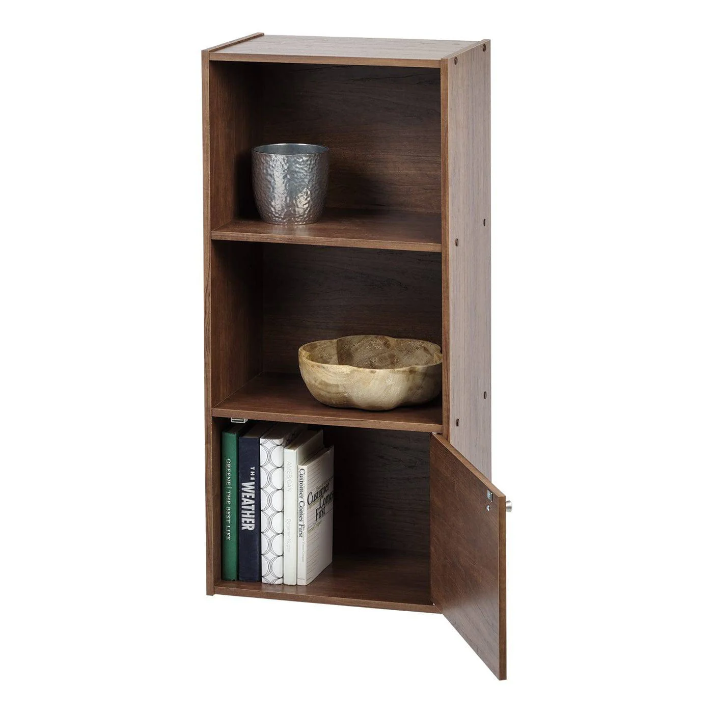 3-Tier Wood Storage Shelf with Door, Dark Brown - Image 10