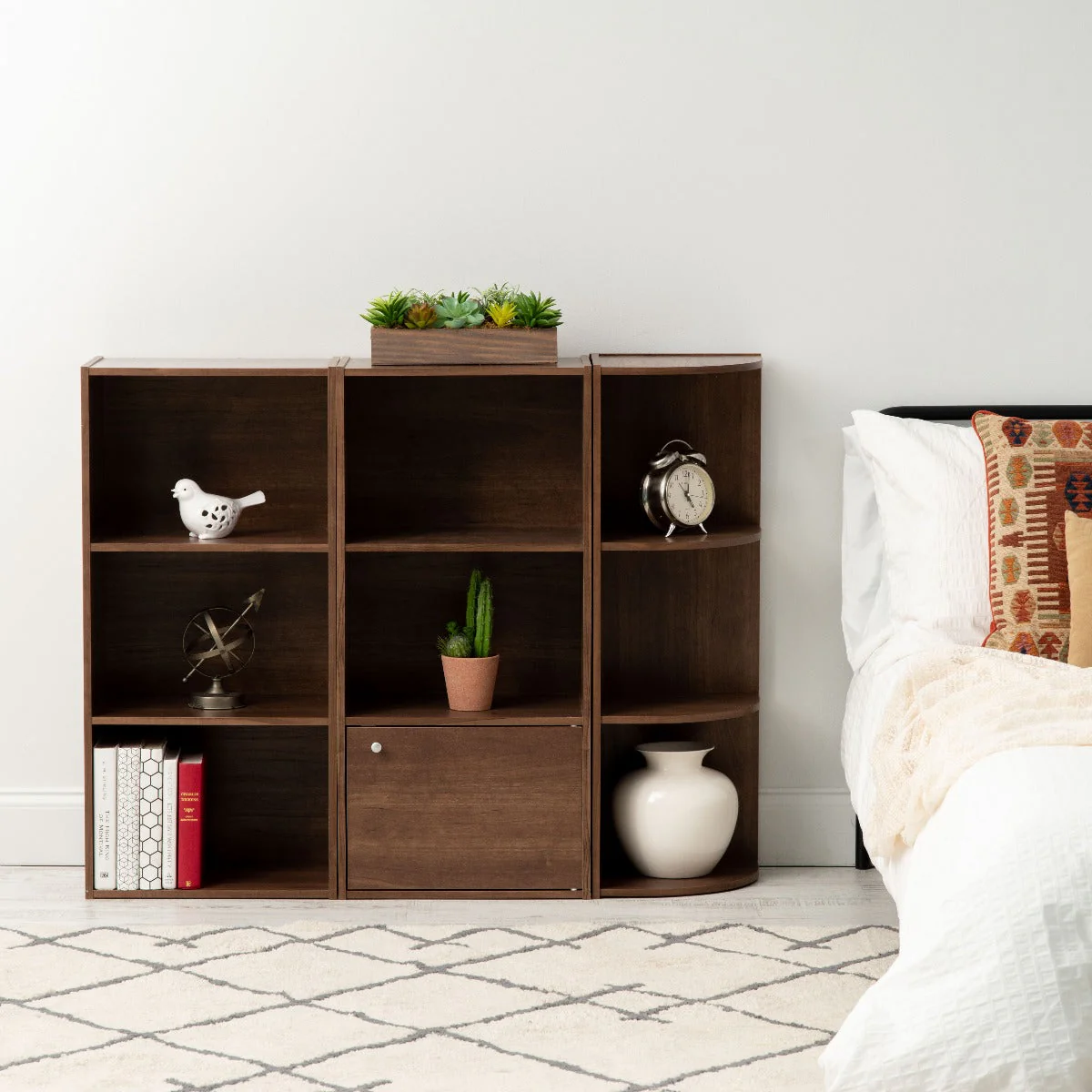 3-Tier Wood Storage Shelf with Door, Dark Brown - Image 11