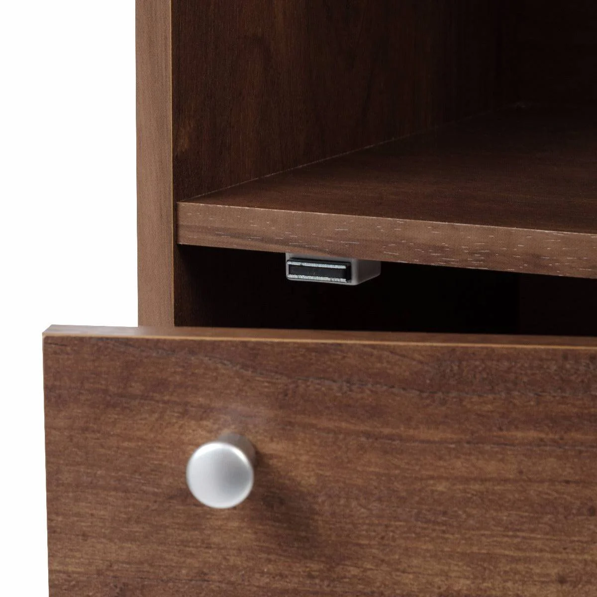 3-Tier Wood Storage Shelf with Door, Dark Brown - Image 5