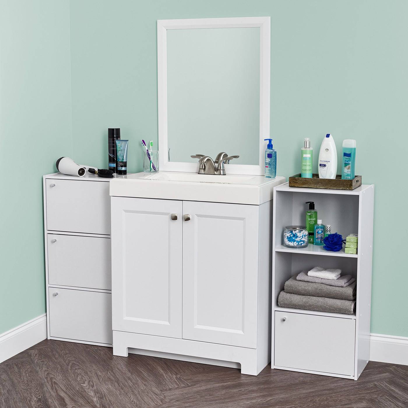 3-Tier Wood Storage Shelf with Door, Gray - Image 10