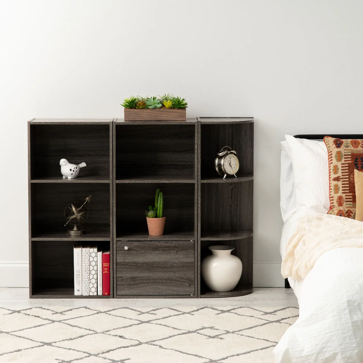 3-Tier Wood Storage Shelf with Door, Gray - Image 3