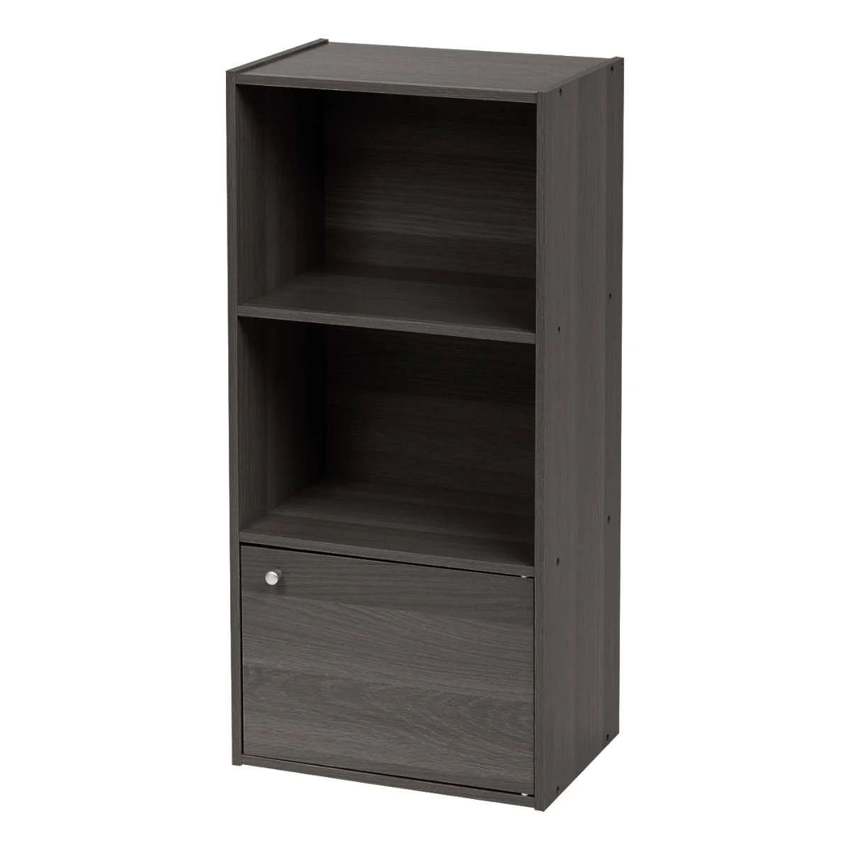 3-Tier Wood Storage Shelf with Door, Gray - Image 4