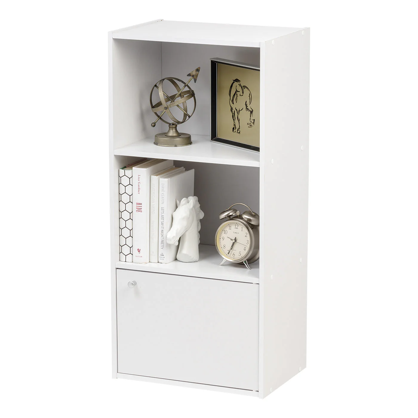 3-Tier Wood Storage Shelf with Door, Gray - Image 9