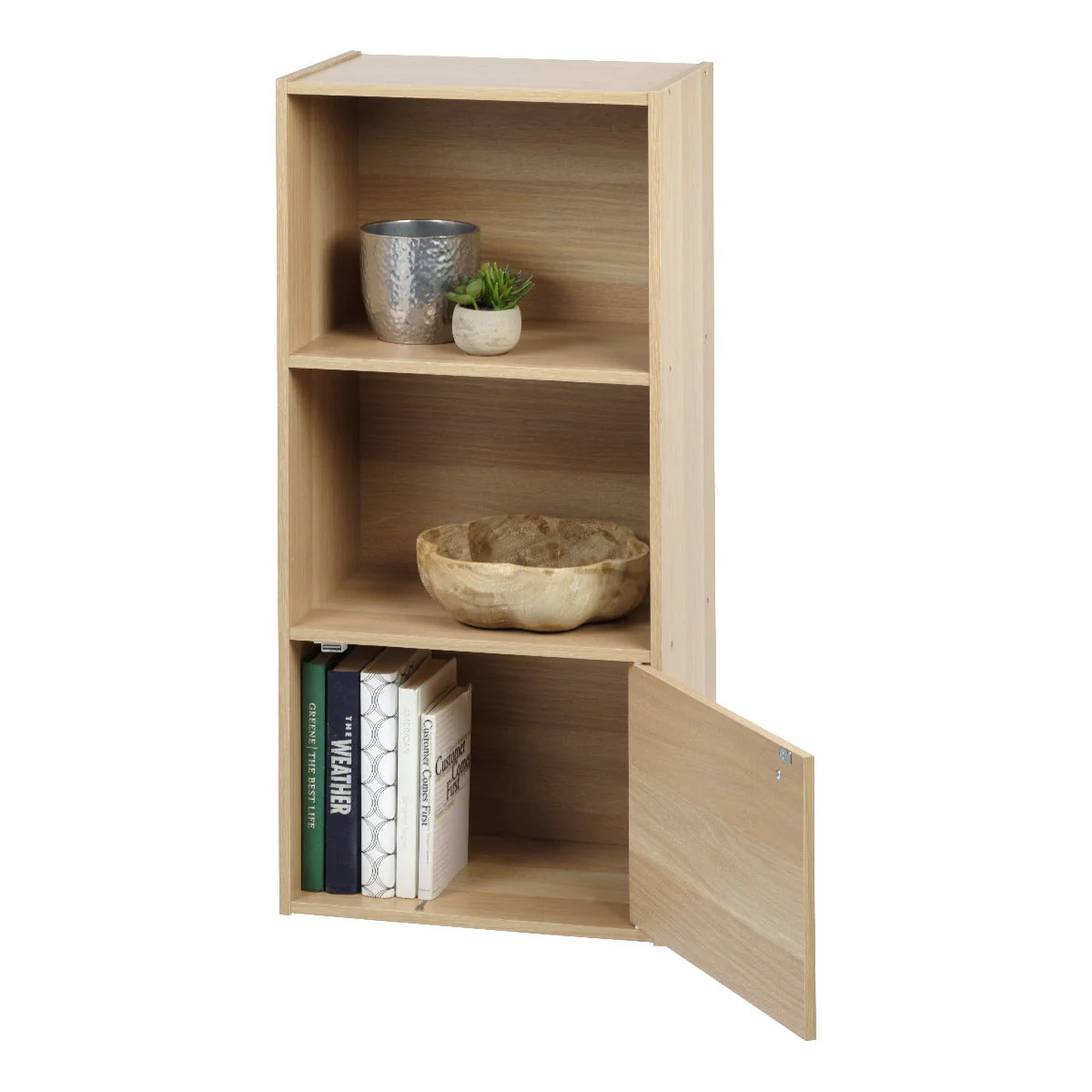 3-Tier Wood Storage Shelf with Door, Light Brown - Image 10