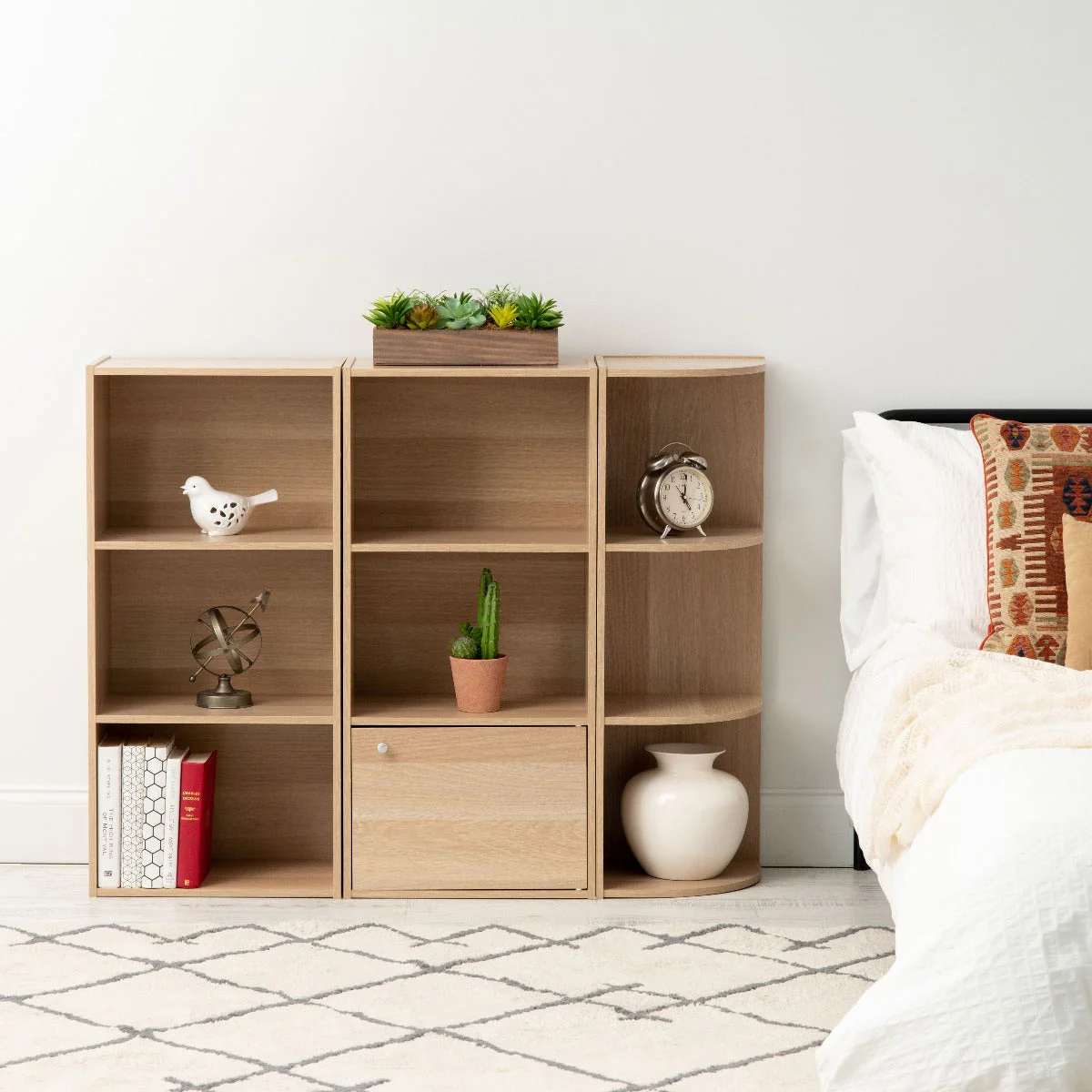 3-Tier Wood Storage Shelf with Door, Light Brown - Image 13