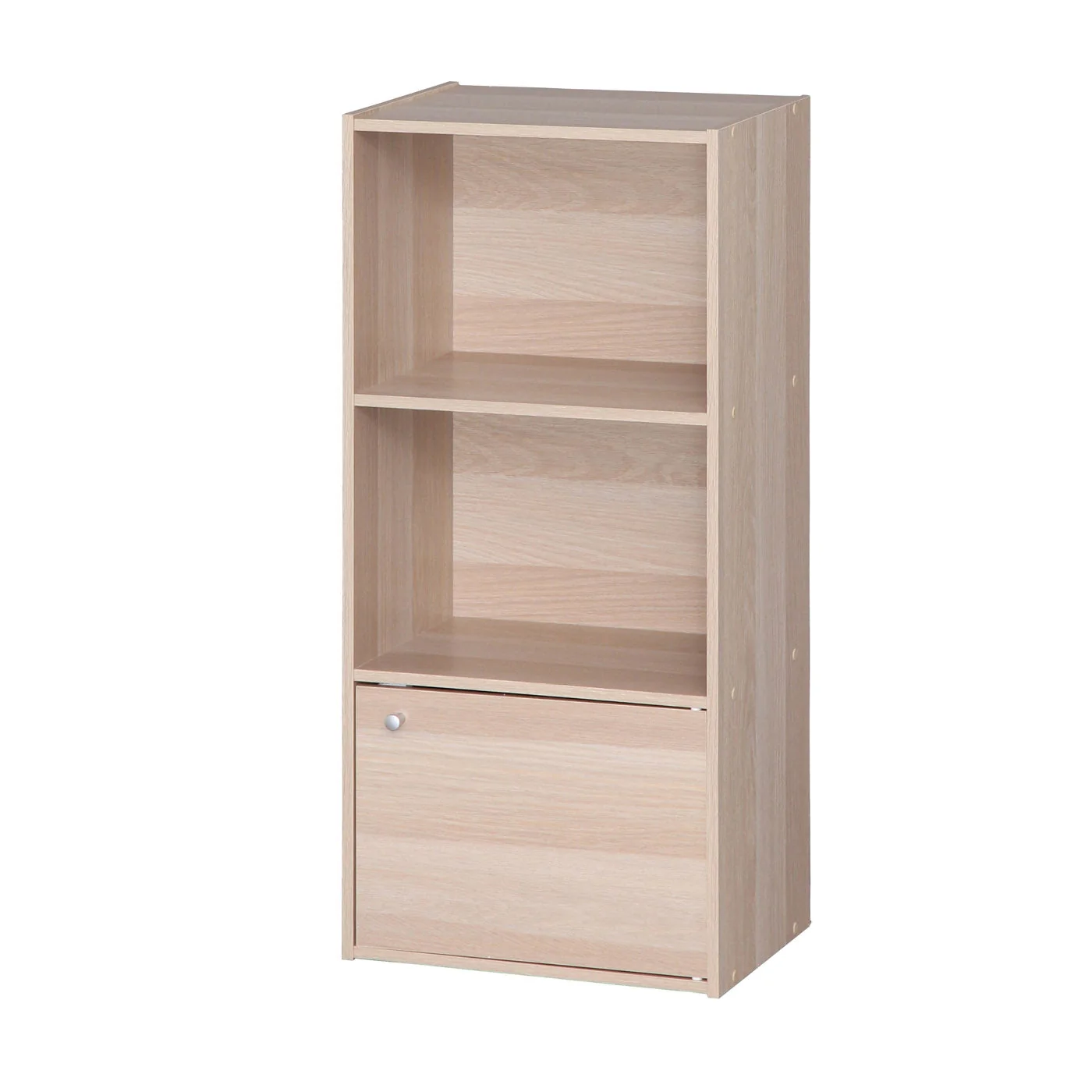 3-Tier Wood Storage Shelf with Door, Light Brown - Image 3