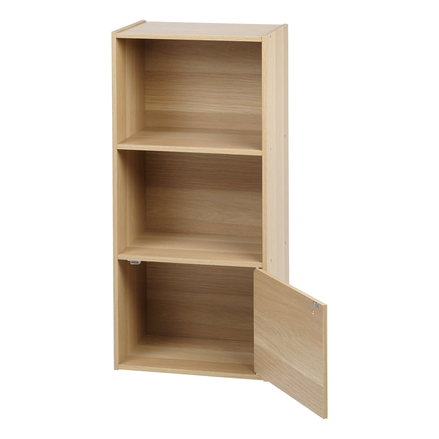 3-Tier Wood Storage Shelf with Door, Light Brown - Image 4