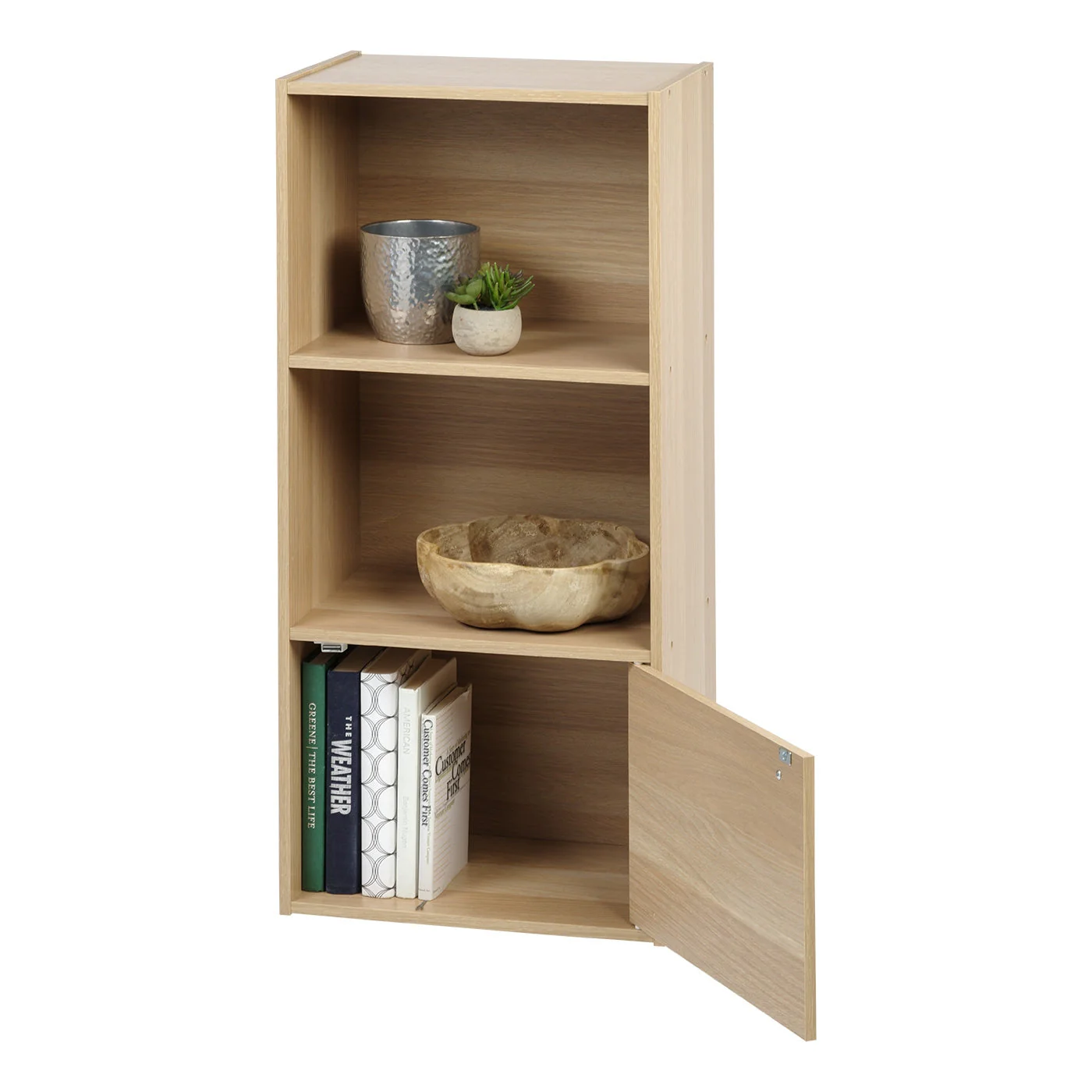 3-Tier Wood Storage Shelf with Door, Light Brown - Image 8