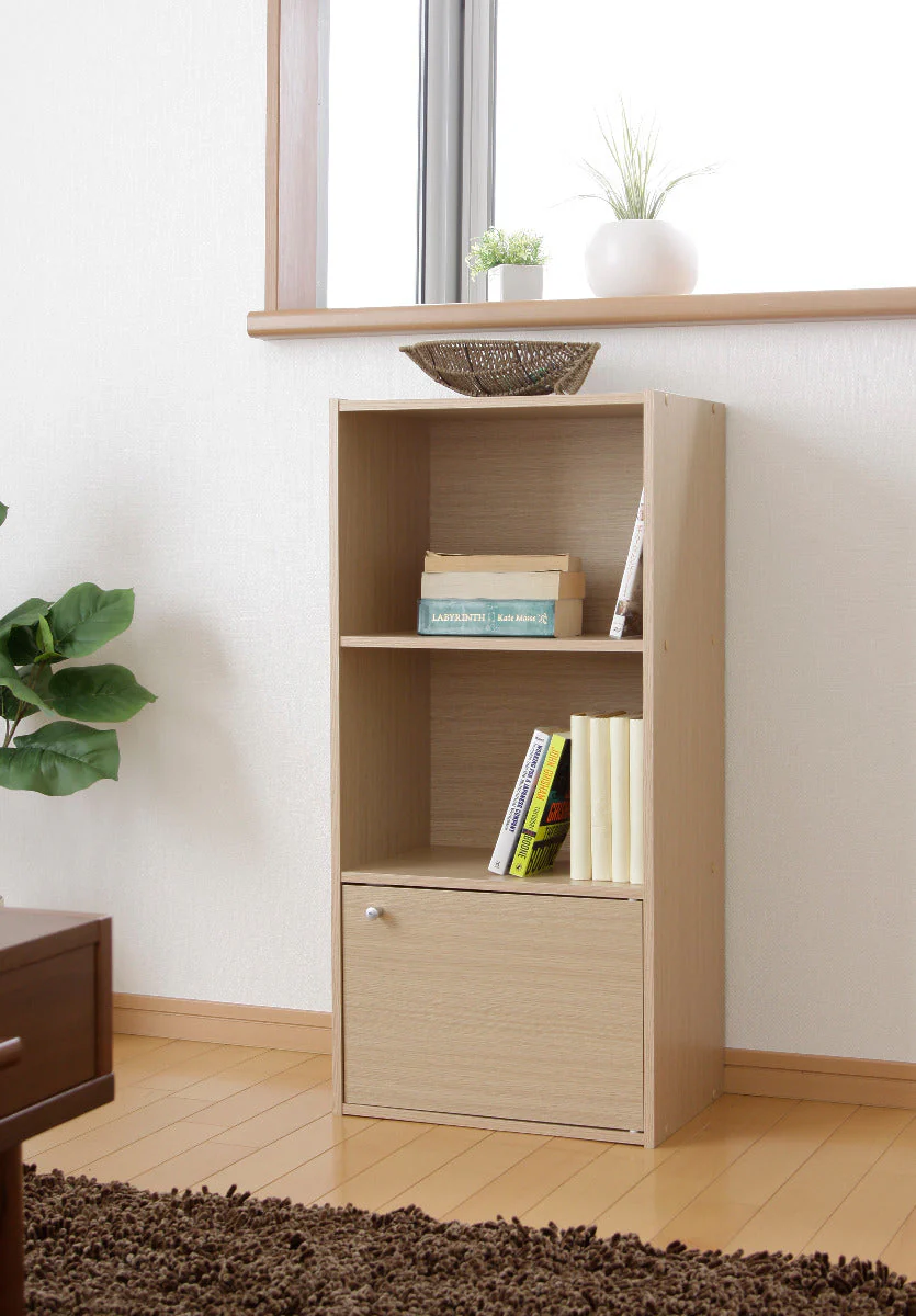 3-Tier Wood Storage Shelf with Door, Light Brown - Image 9