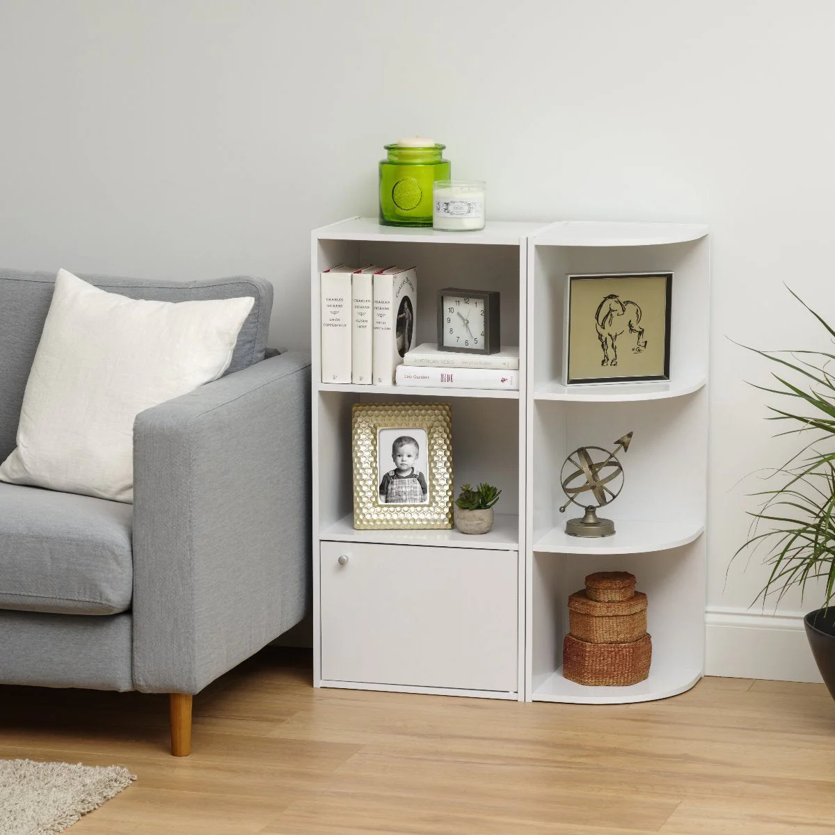 3-Tier Wood Storage Shelf with Door, White - Image 3