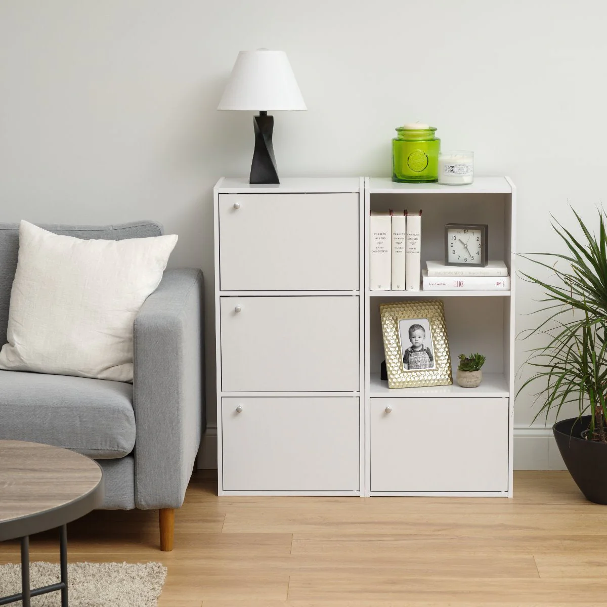 3-Tier Wood Storage Shelf with Door, White - Image 4