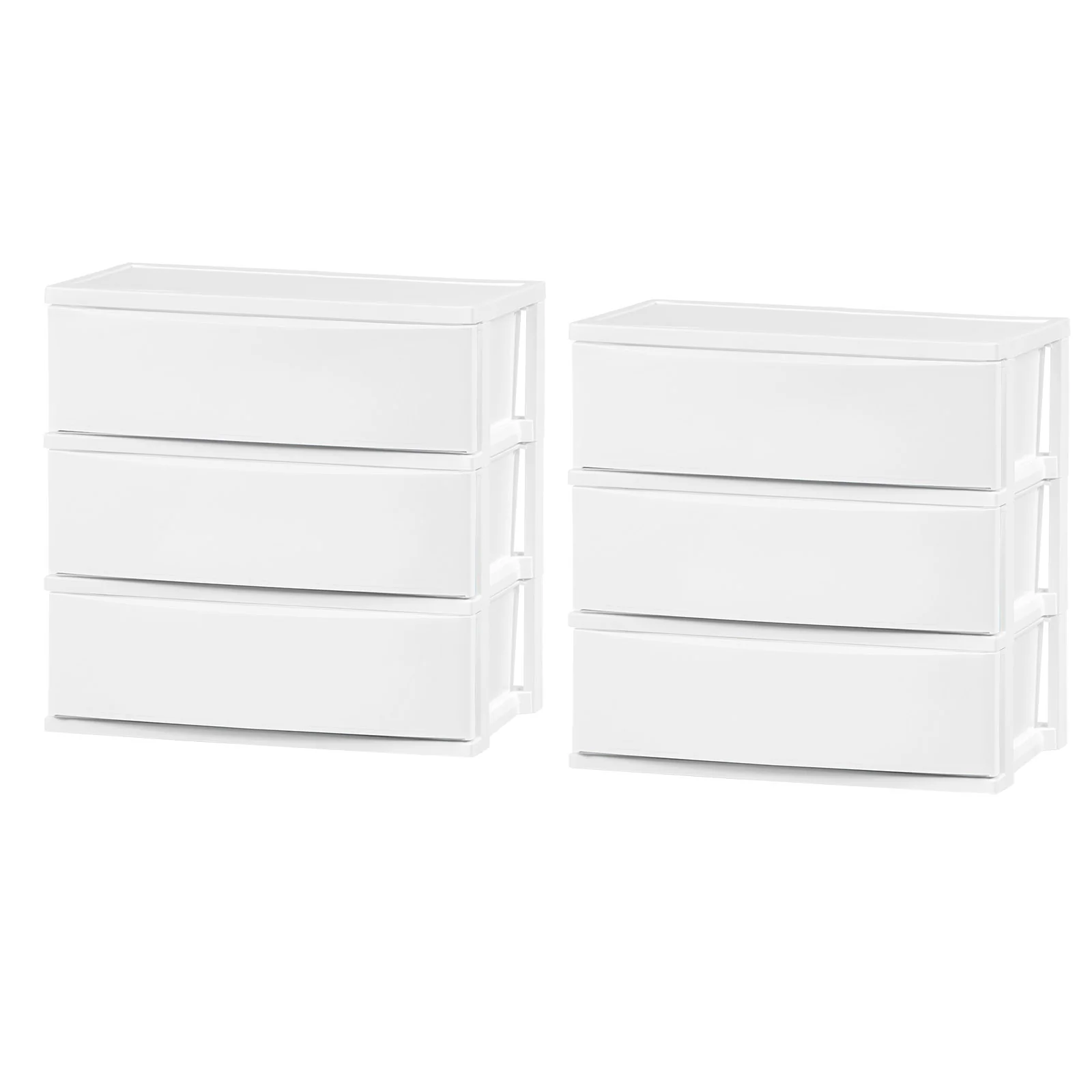 3 Wide Drawer Storage, Organizer Unit for Bedroom, Living Room, White, Set of 2