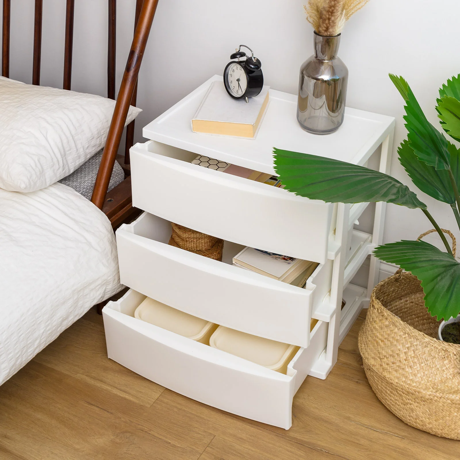 3 Wide Drawer Storage, Organizer Unit for Bedroom, Living Room, White, Set of 2 - Image 2