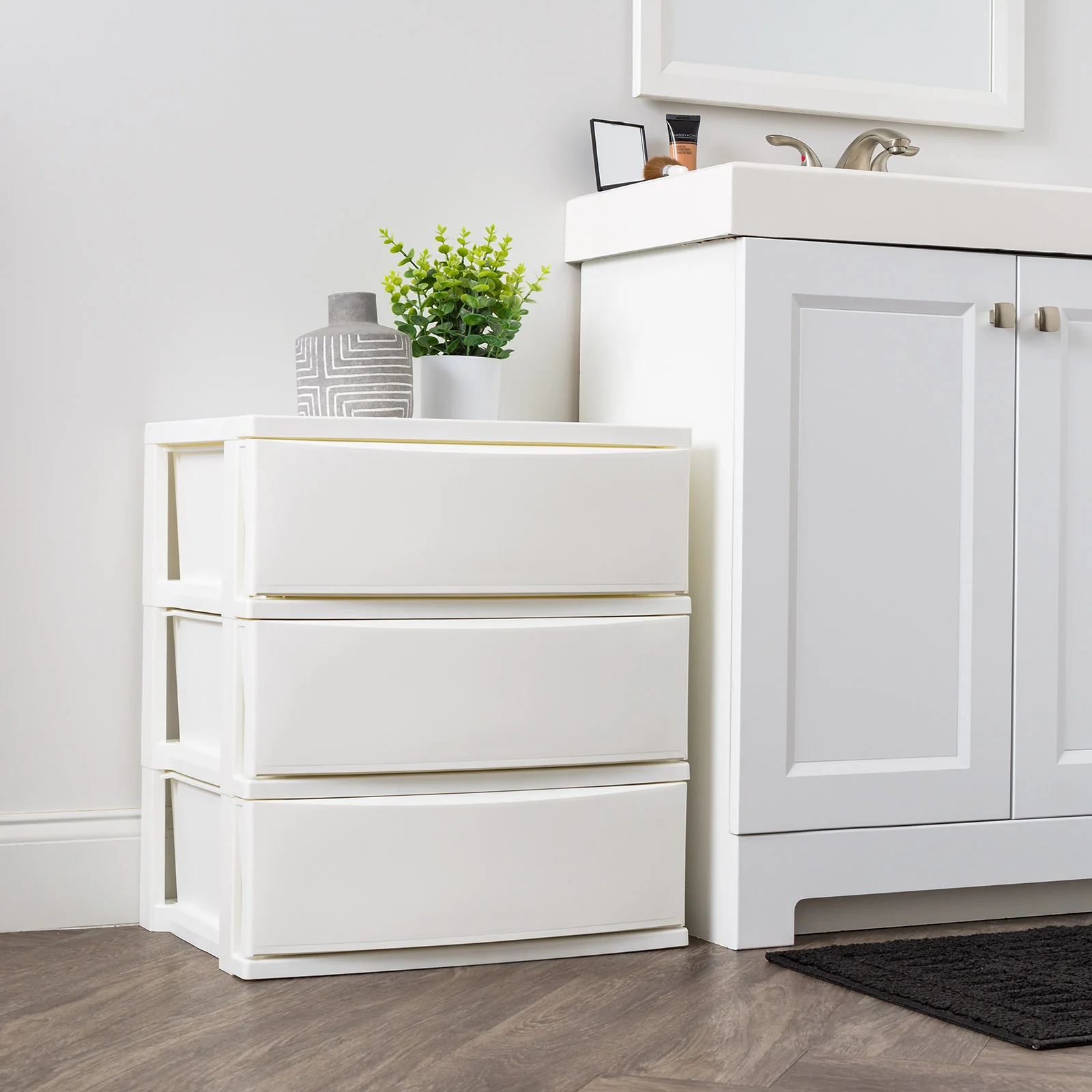 3 Wide Drawer Storage, Organizer Unit for Bedroom, Living Room, White, Set of 2 - Image 7