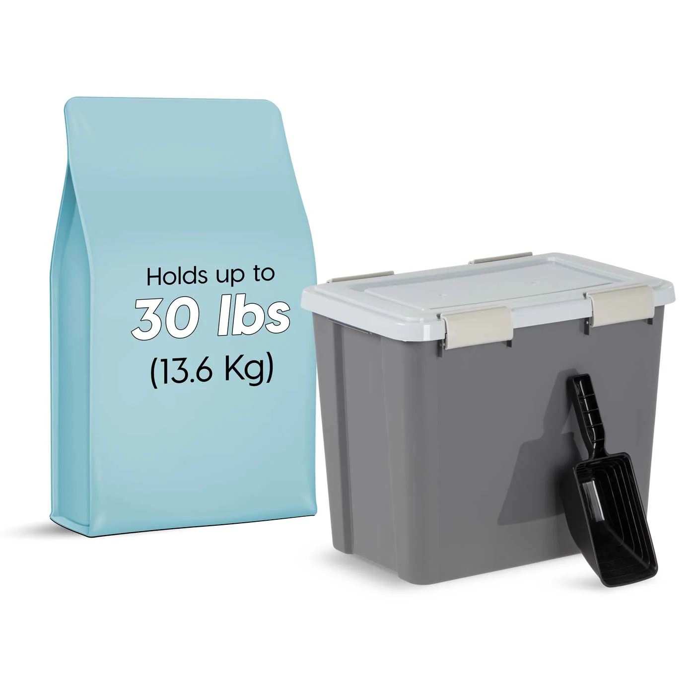 30 Lbs. Airtight Pet Food Container | Dog & Cat Food Storage Bin with Scoop