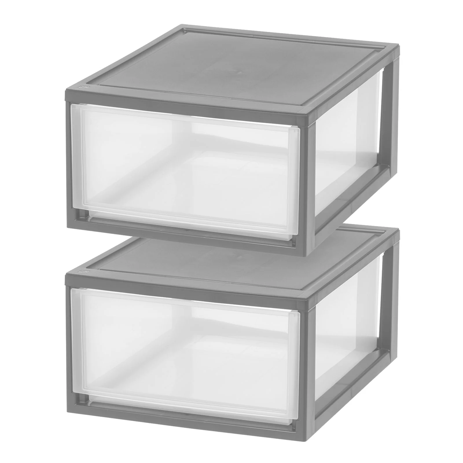 30 Qt. Large Plastic Stackable Storage Drawers, Modular, Gray Clear, Set of 2 - Image 2