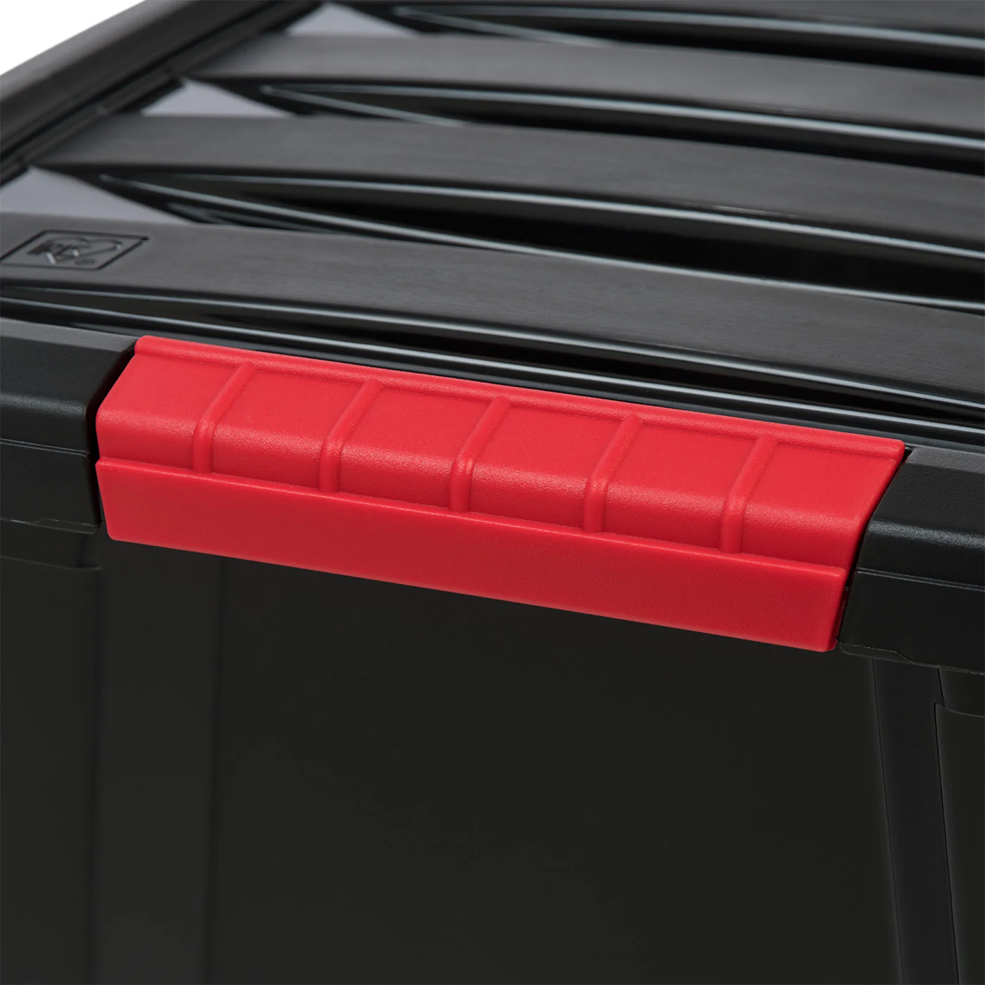 32 Qt. Plastic Storage Bin Tote Organizing Container with Durable Lid and Secure Latching Buckles, Stackable and Nestable, 4 Pack, Black with Red Buckle - Image 2
