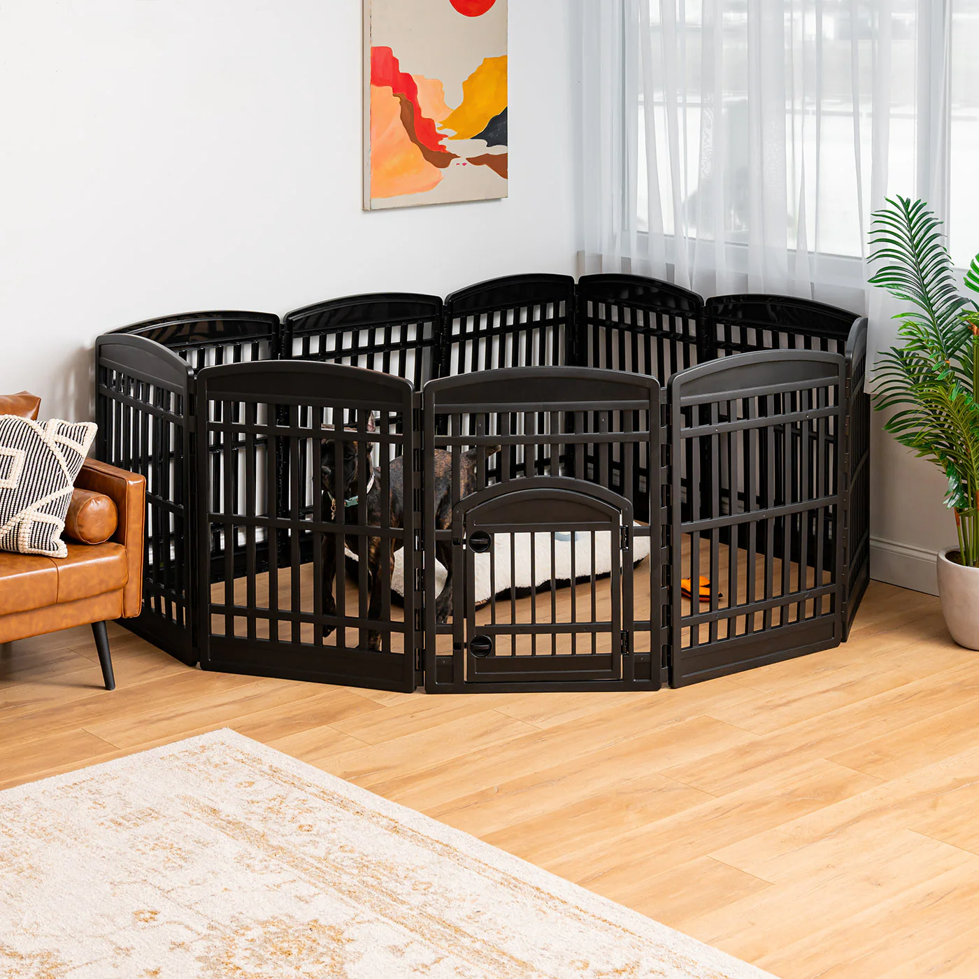 35" 10 Panel Exercise Pet Playpen with Door for Dog, Black - Image 4