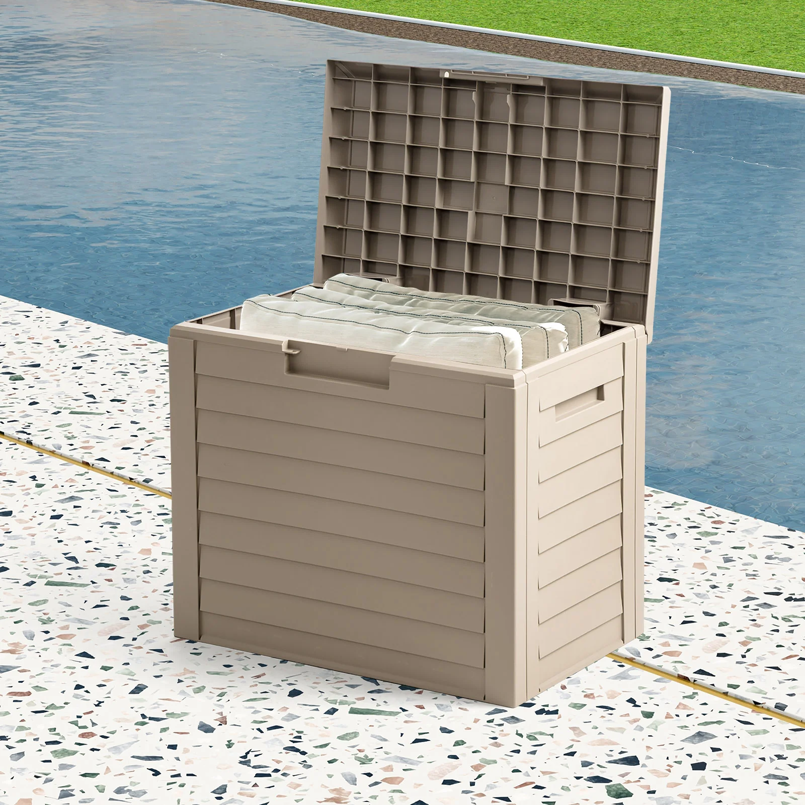 35-Gallon Outdoor Deck Storage Box, Lockable & UV-Protected - Image 9