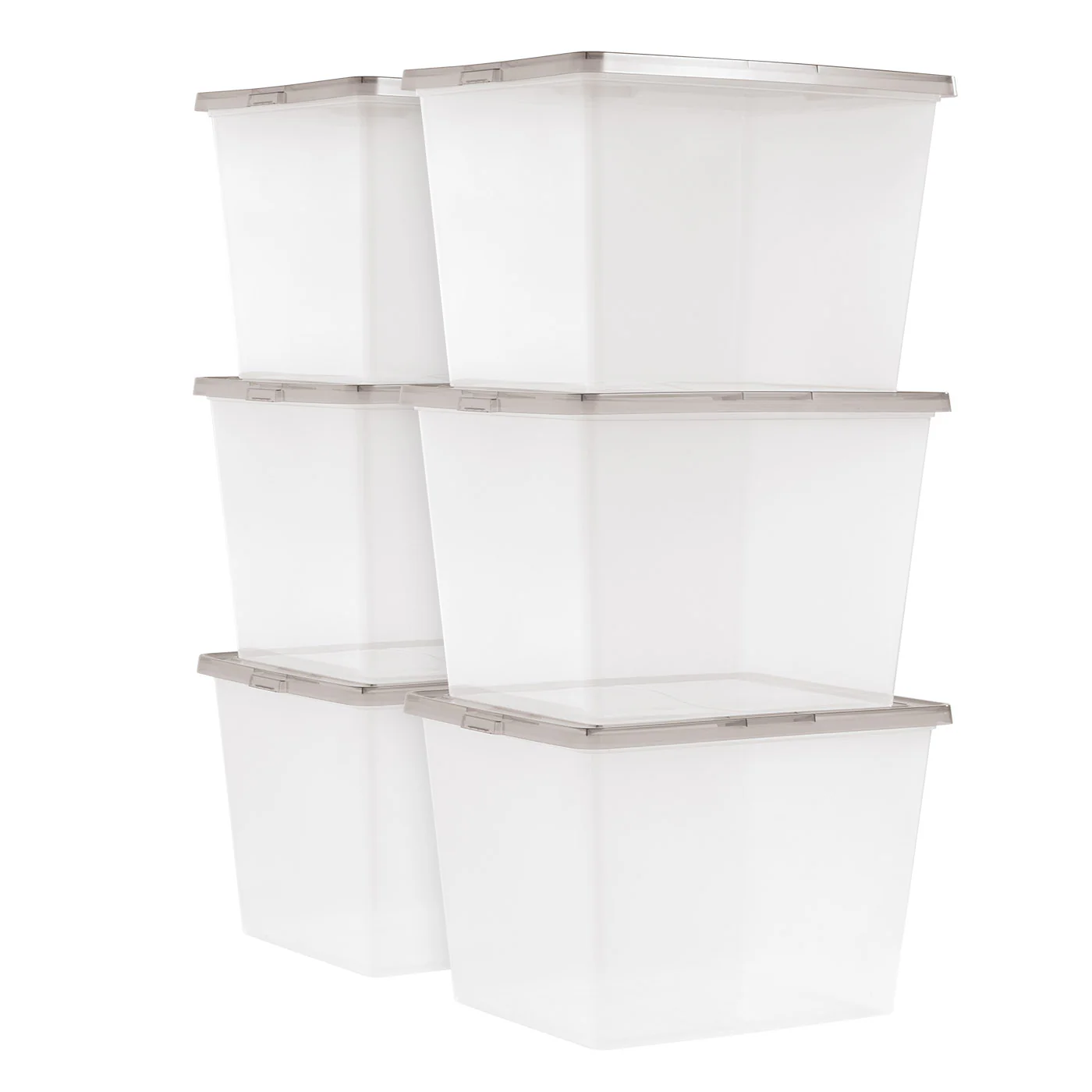 36 Qt. Stackable Box, Plastic Storage Bins with Lids, Clear, Gray Lid, Set of 6 - Image 2