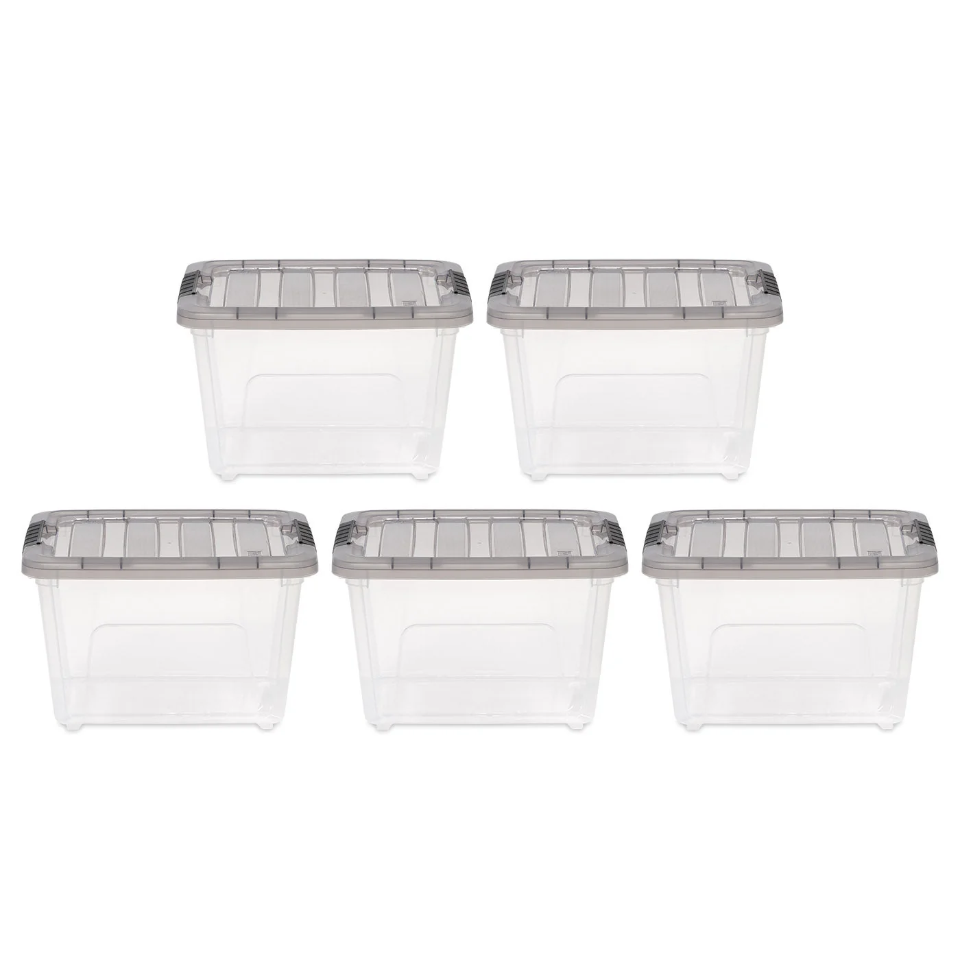 4.7 Gallon Stack & Pull® Clear Plastic storage Box, Lid Gray, pack of 5