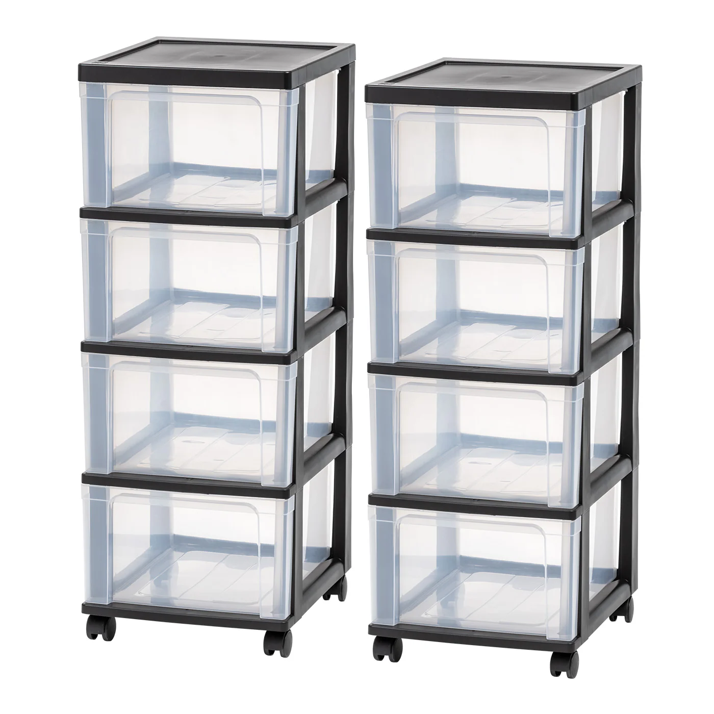 4-Drawer Narrow Plastic Storage Drawer Cart, Black, Set of 2