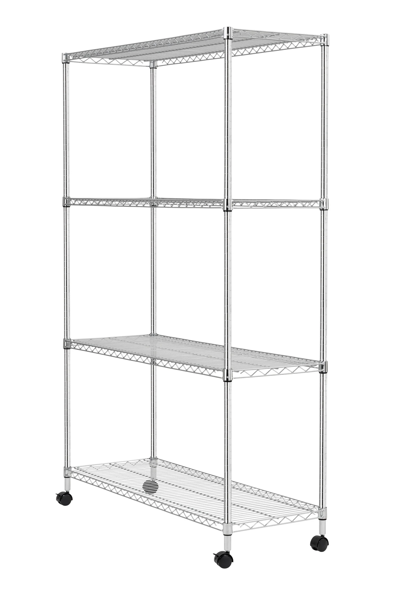 4-Tier Heavy-Duty Metal Wire Shelf with Caster Wheels,1200 lb. Capacity, Silver