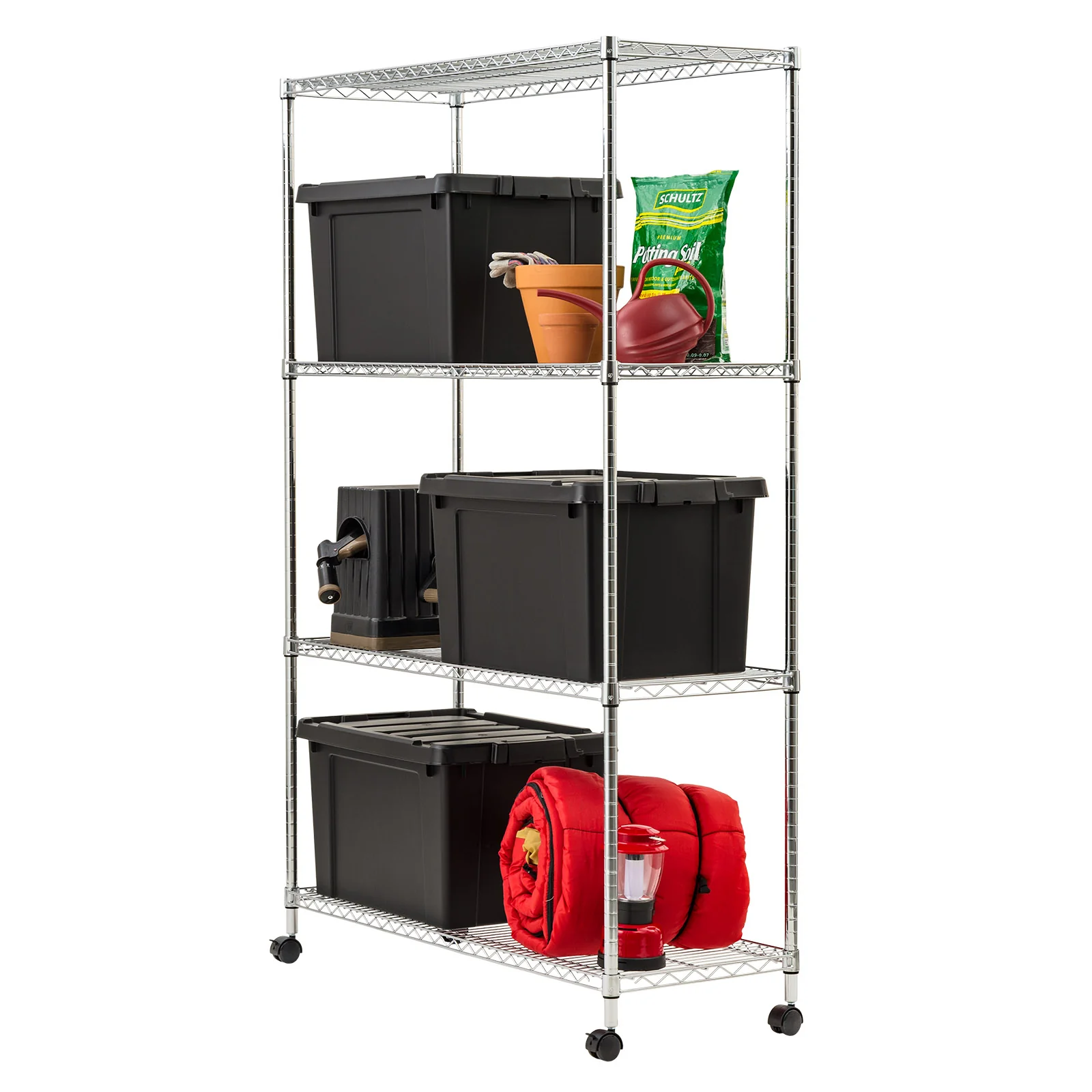 4-Tier Heavy-Duty Metal Wire Shelf with Caster Wheels,1200 lb. Capacity, Silver - Image 3