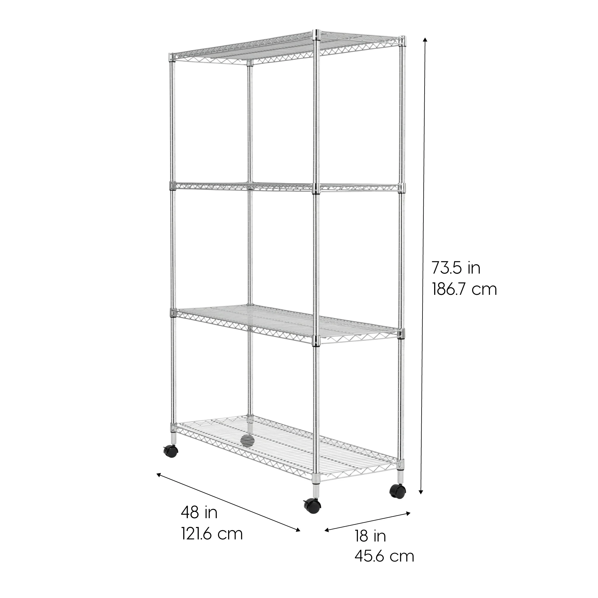 4-Tier Heavy-Duty Metal Wire Shelf with Caster Wheels,1200 lb. Capacity, Silver - Image 8