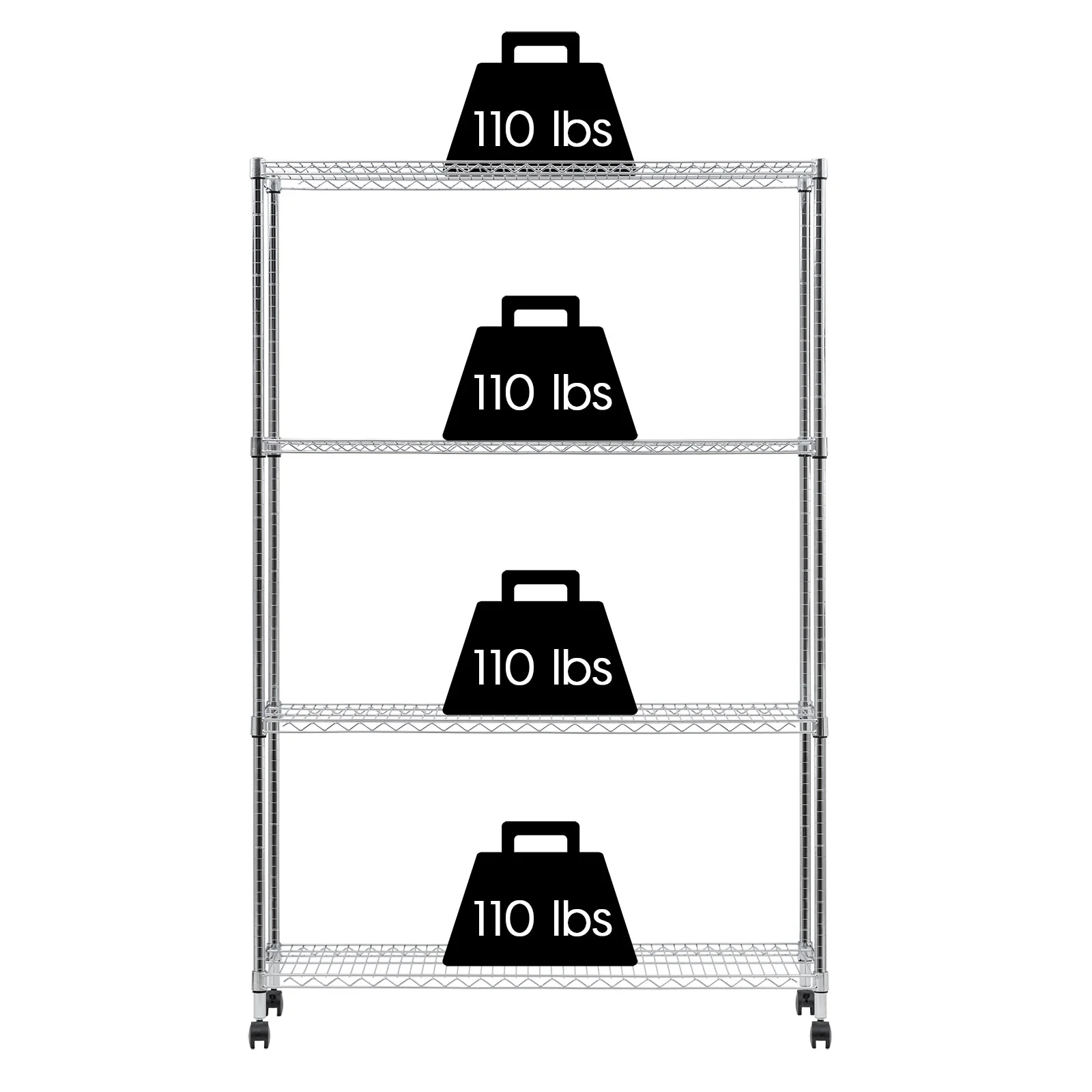4-Tier Heavy-Duty Metal Wire Shelf with Caster Wheels,1200 lb. Capacity, Silver - Image 9