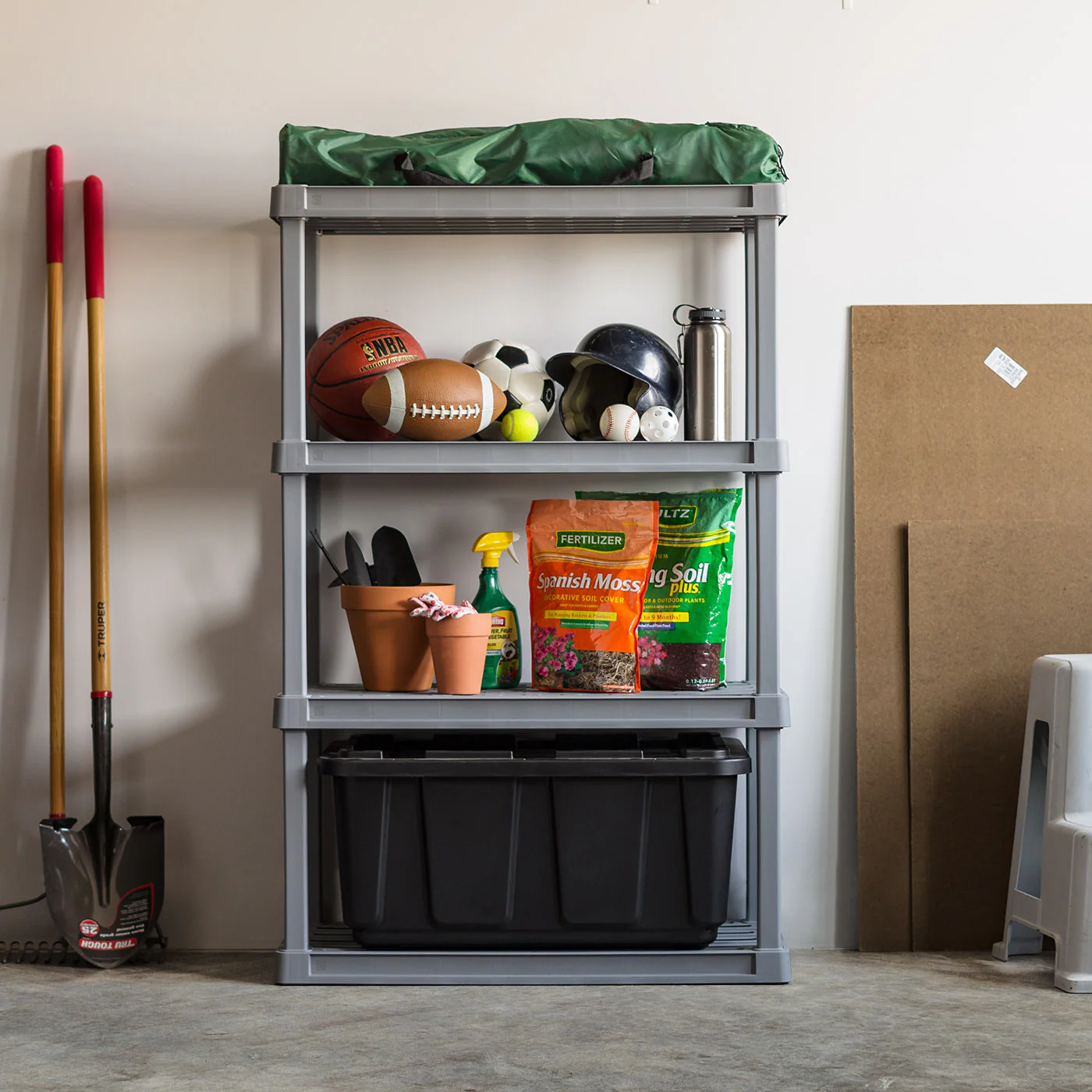4-Tier Wide Plastic Rack Storage Shelf with 400lb. Total Capacity, Elephant Gray - Image 3