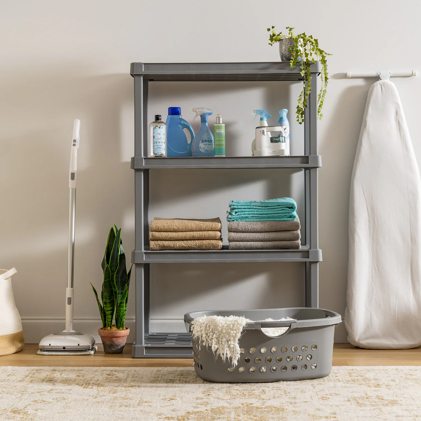 4-Tier Wide Plastic Rack Storage Shelf with 400lb. Total Capacity, Elephant Gray - Image 4