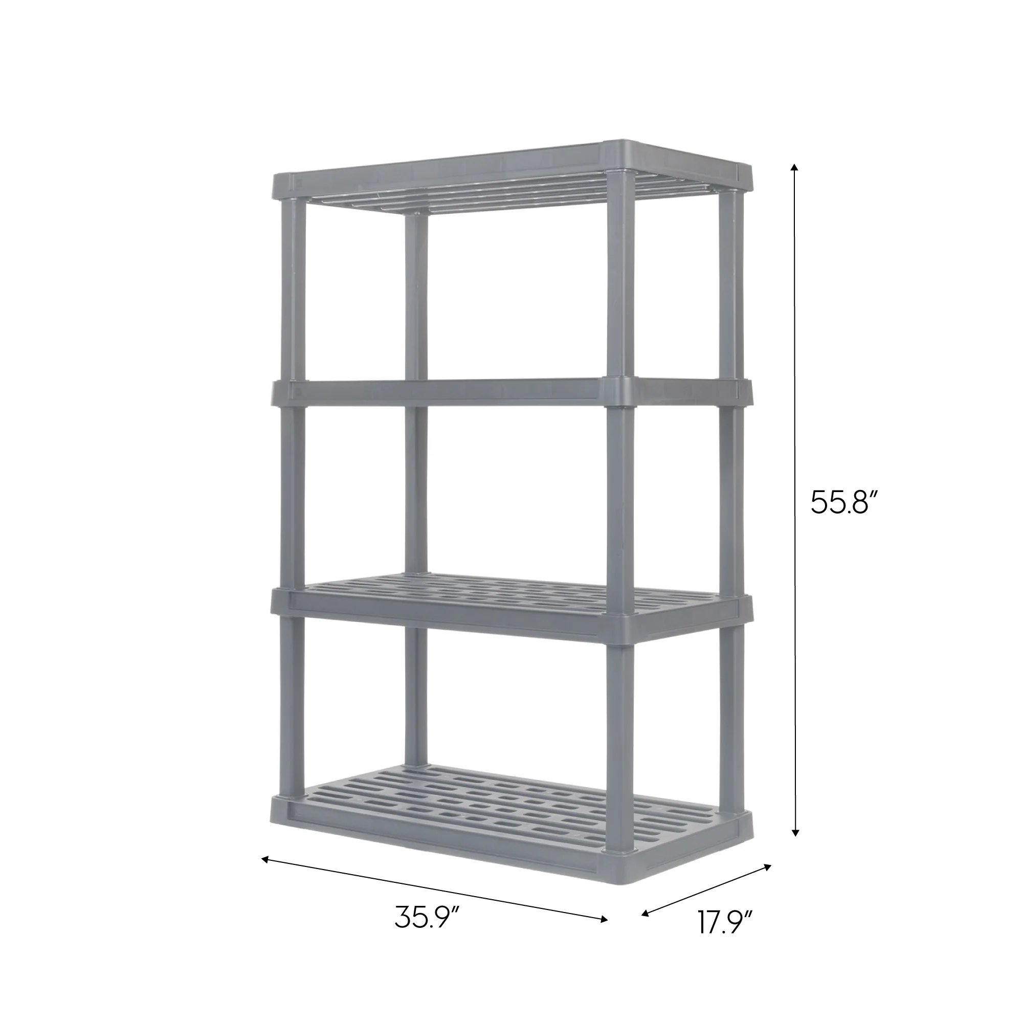 4-Tier Wide Plastic Rack Storage Shelf with 400lb. Total Capacity, Elephant Gray - Image 5