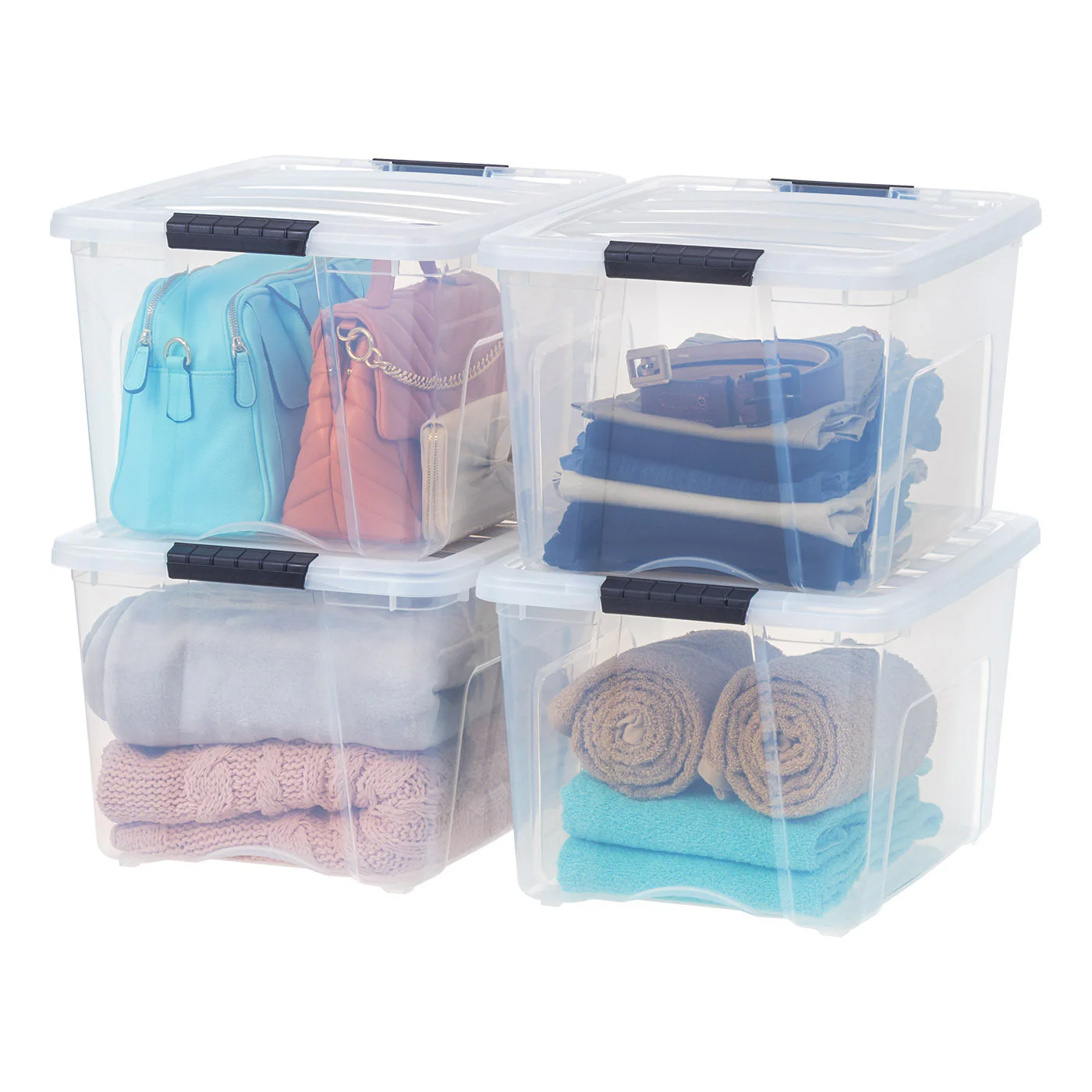 40 Qt. Plastic Storage Bin Tote Organizing Container with Durable Lid and Secure Latching Buckles, Stackable and Nestable, 4 Pack, Clear with Black Buckle - Image 5