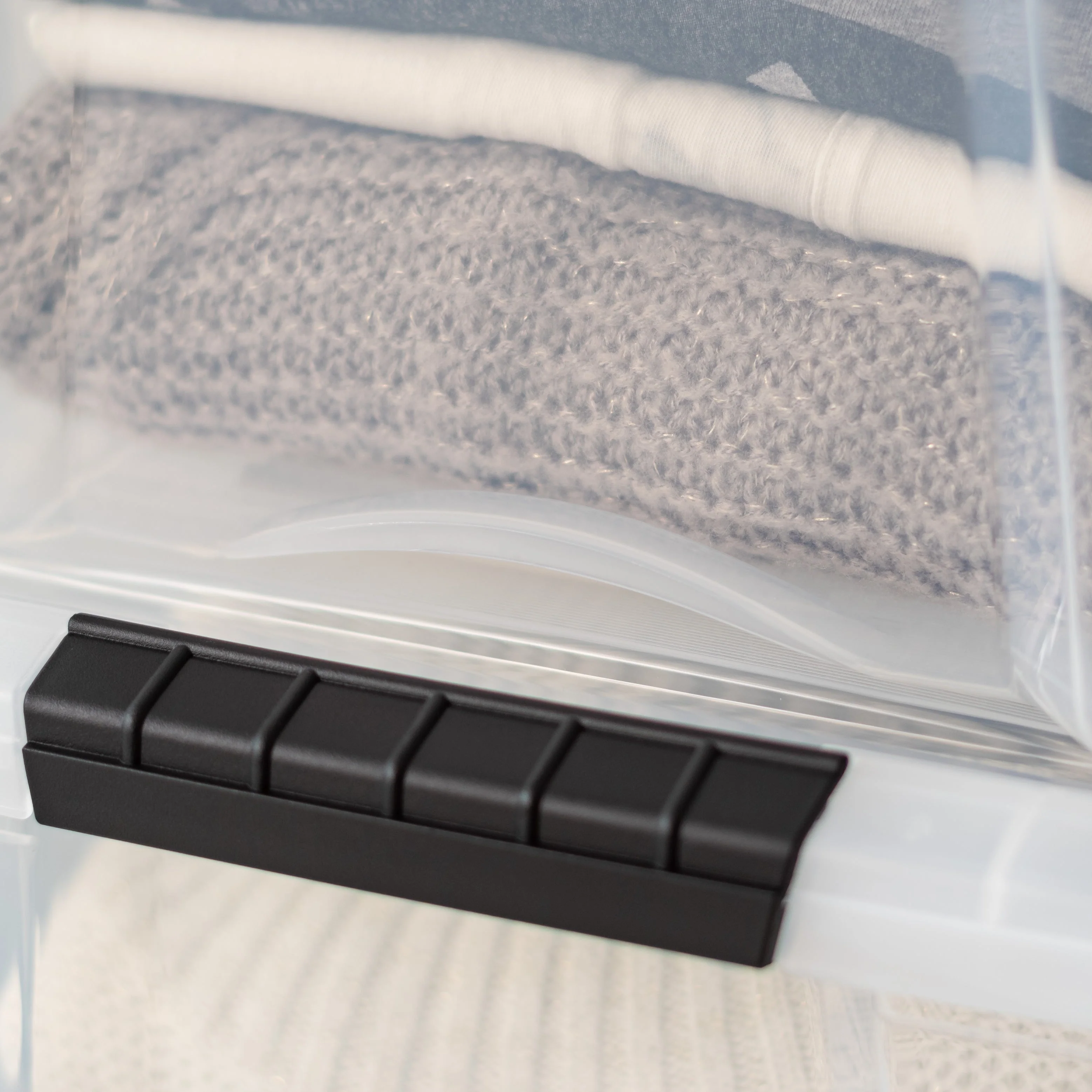 40 Quart Stack & Pull® Box, 6 Pack, Clear with Black Buckle - Image 2
