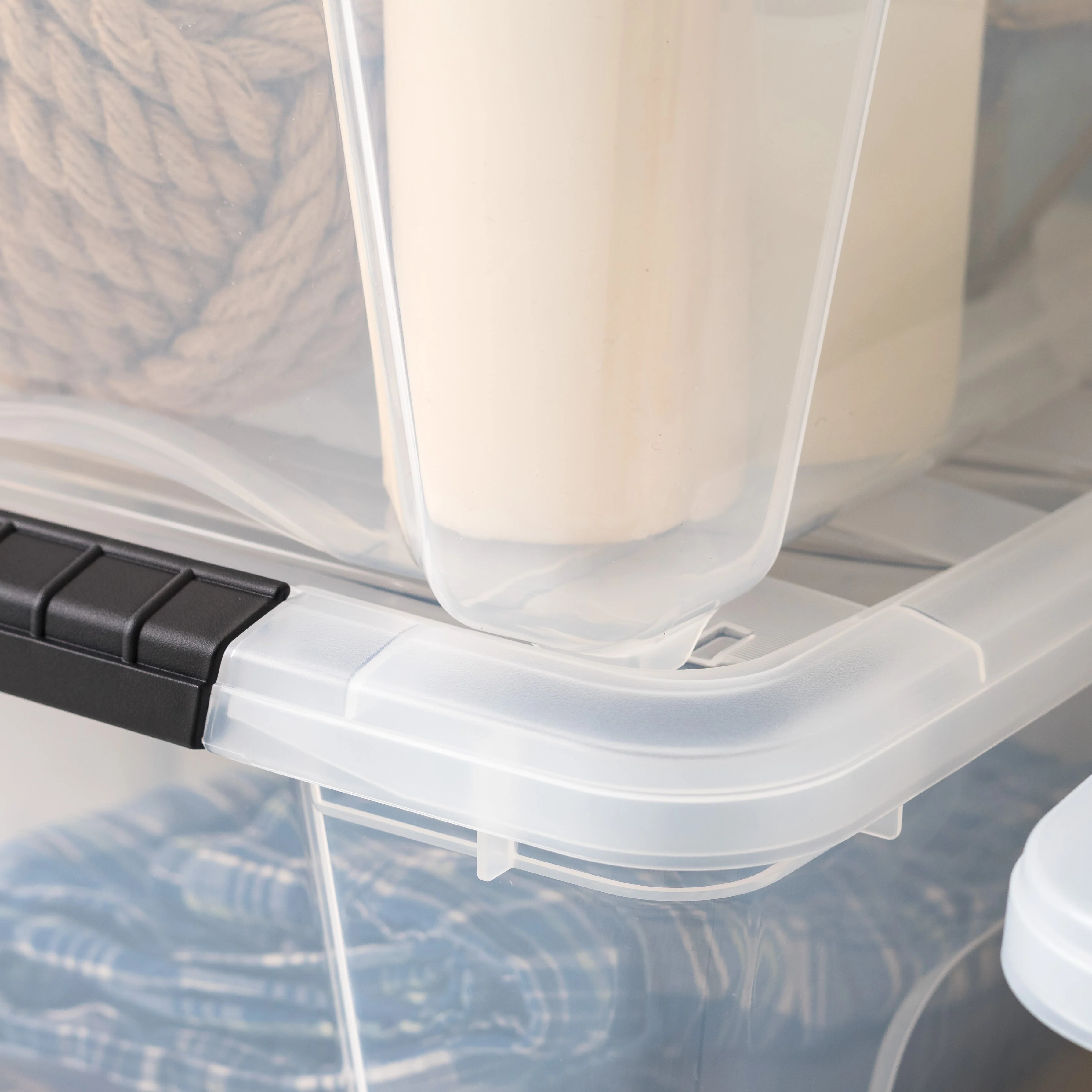 40 Quart Stack & Pull® Box, 6 Pack, Clear with Black Buckle - Image 3