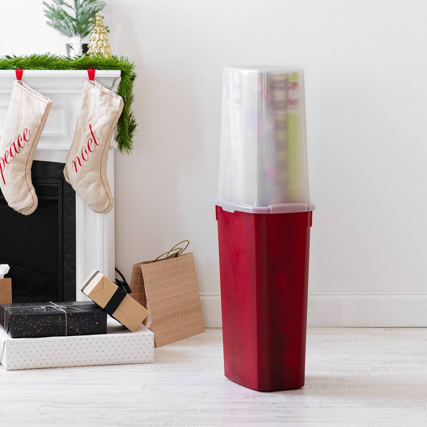 40" Wrapping Paper Storage Container with Built-in Handles, Clear/Red - Image 5