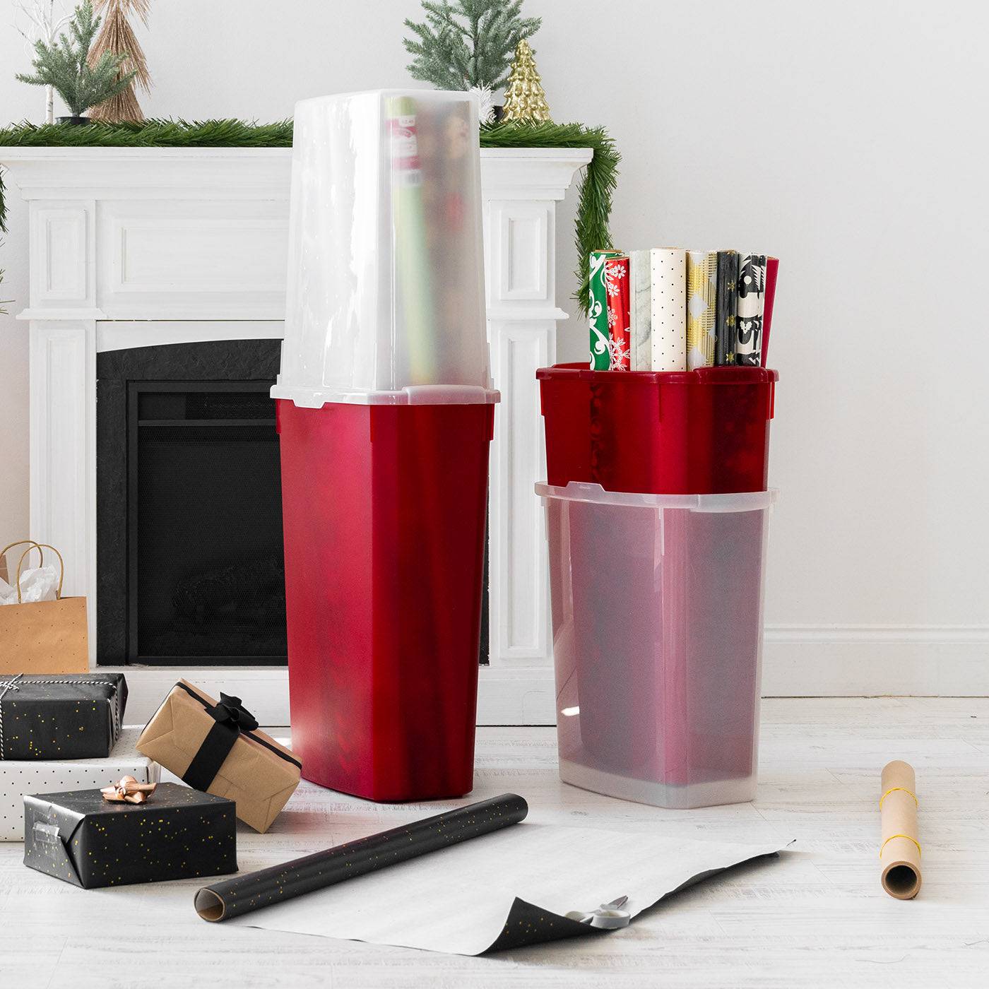40" Wrapping Paper Storage Container with Built-in Handles, Clear/Red - Image 6