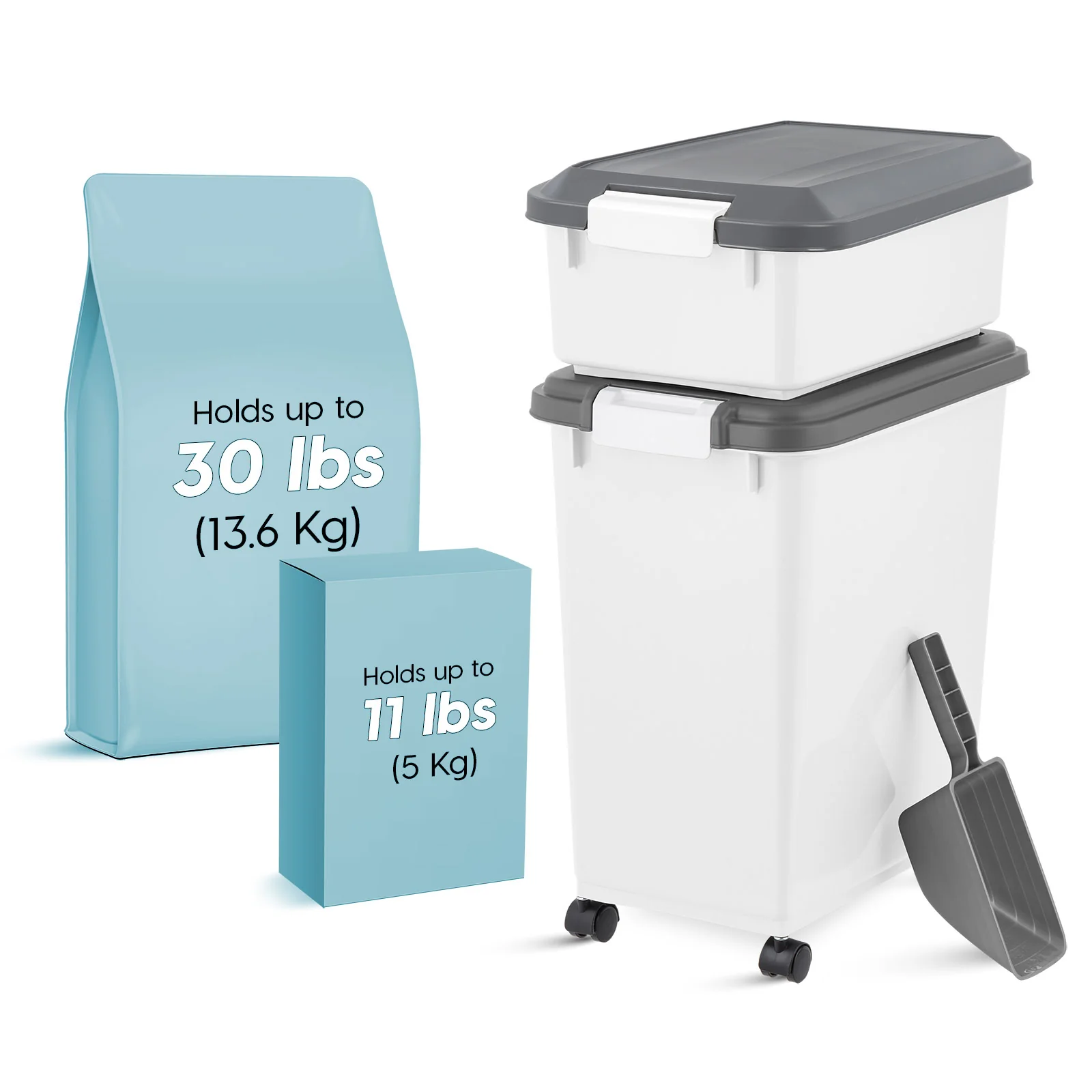 41 Lbs. Airtight Pet Food Container | Dog & Cat Food Storage Bin | Treat Box with Scoop