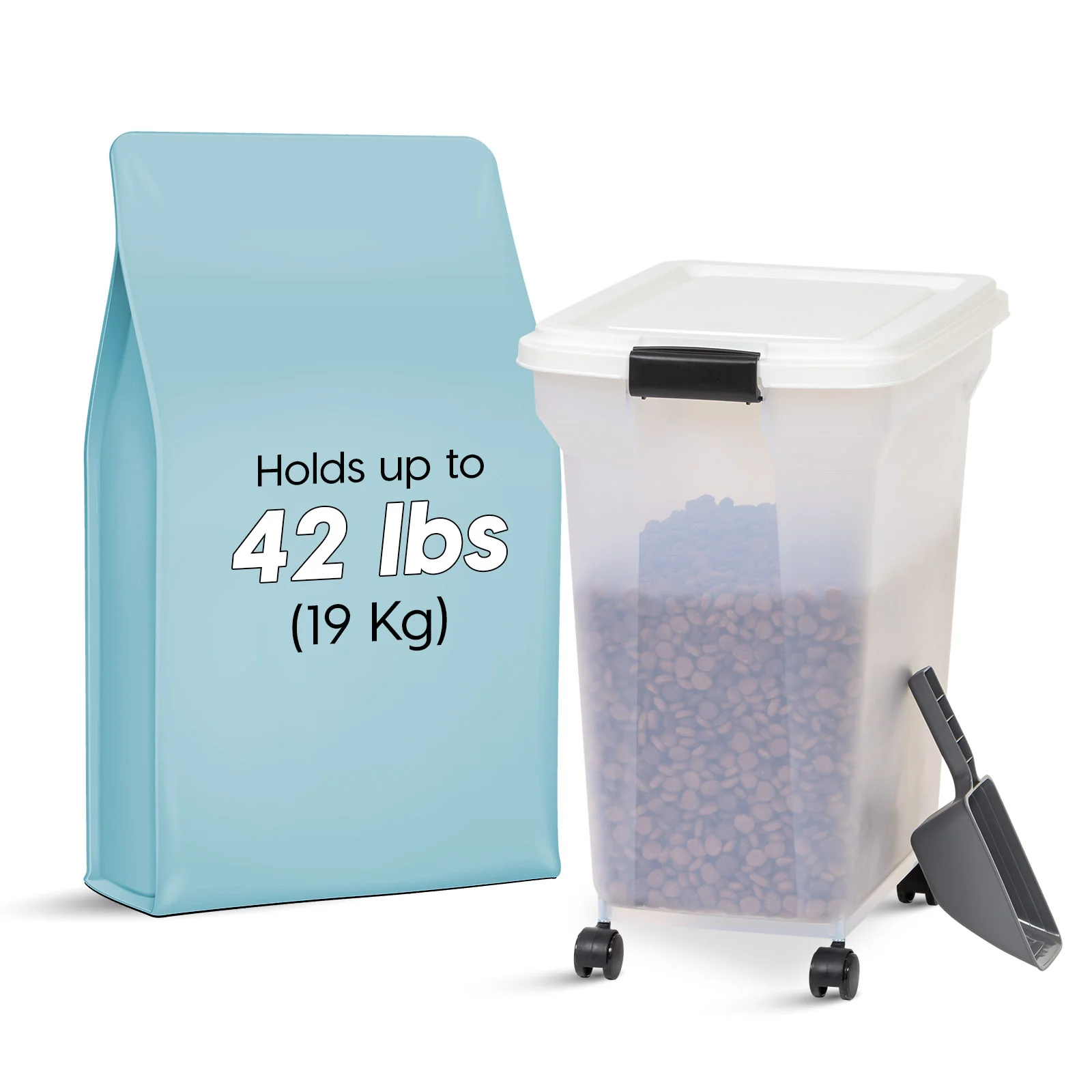 42lb (55 Qt.) WeatherPro® Airtight Pet Food Container with Scoop for Dog and Cat Food, Clear White - Image 3