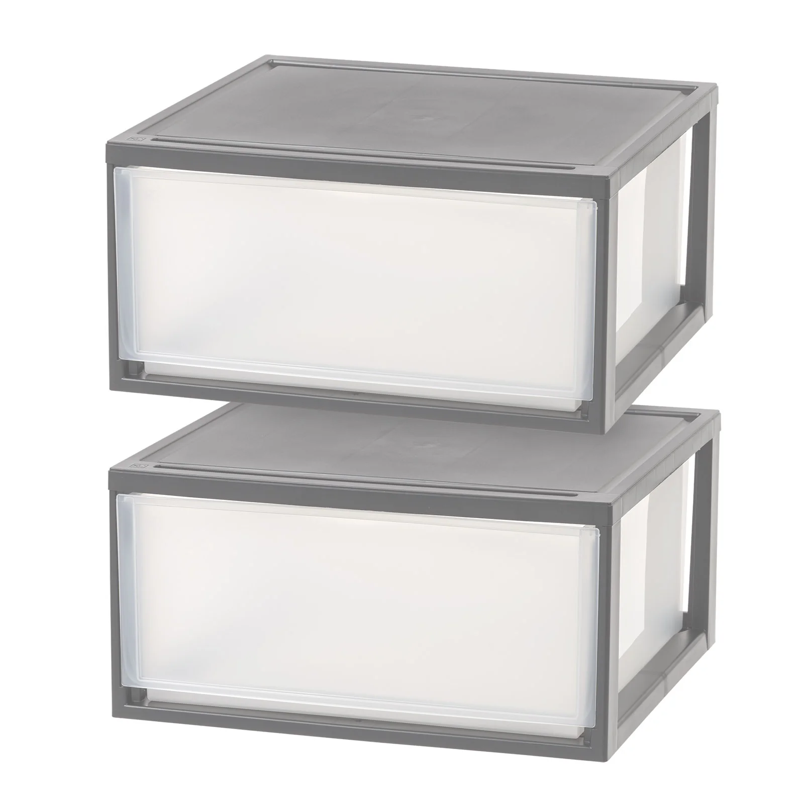 47 Qt. Extra Large Plastic Stackable Storage Drawers, Modular, Gray Clear, Set of 2 - Image 2