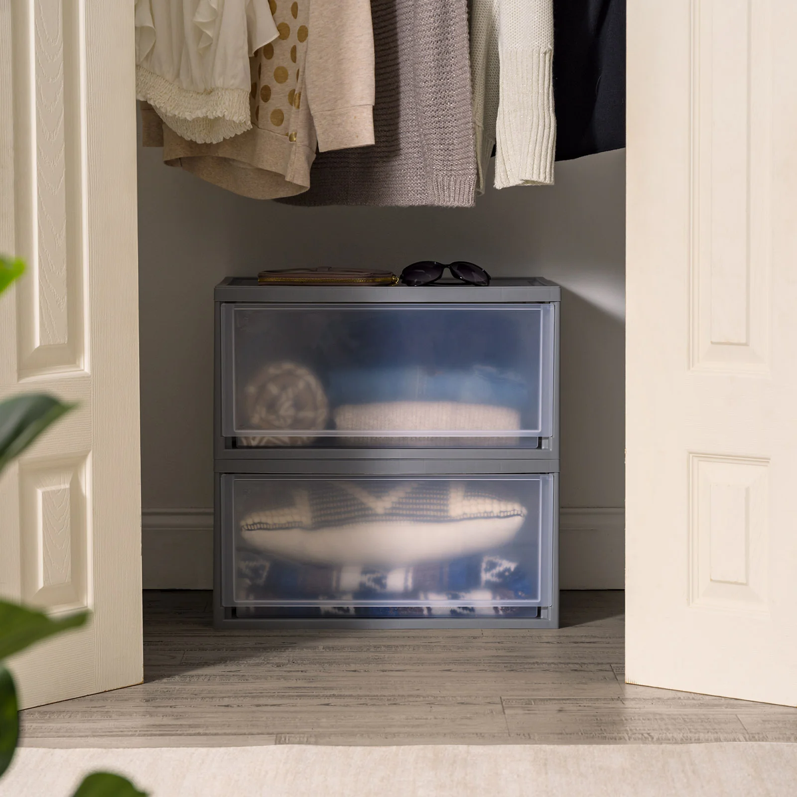 47 Qt. Extra Large Plastic Stackable Storage Drawers, Modular, Gray Clear, Set of 2 - Image 3