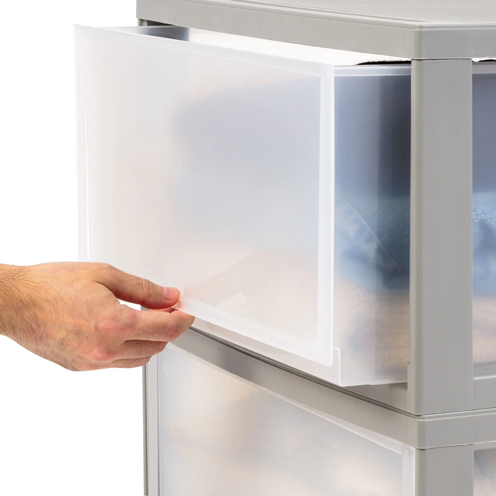 47 Qt. Extra Large Plastic Stackable Storage Drawers, Modular, Gray Clear, Set of 2 - Image 4