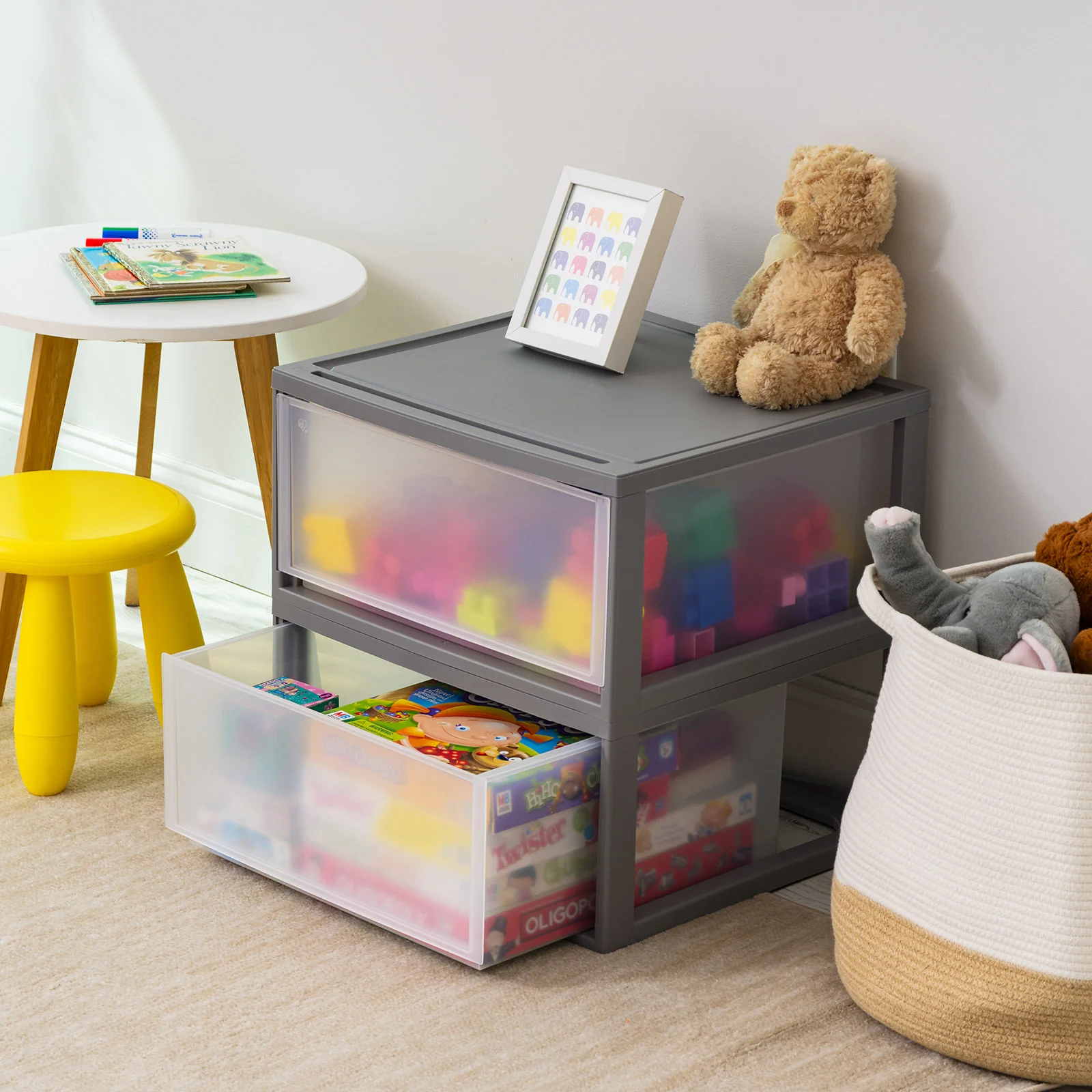 47 Qt. Extra Large Plastic Stackable Storage Drawers, Modular, Gray Clear, Set of 2 - Image 7