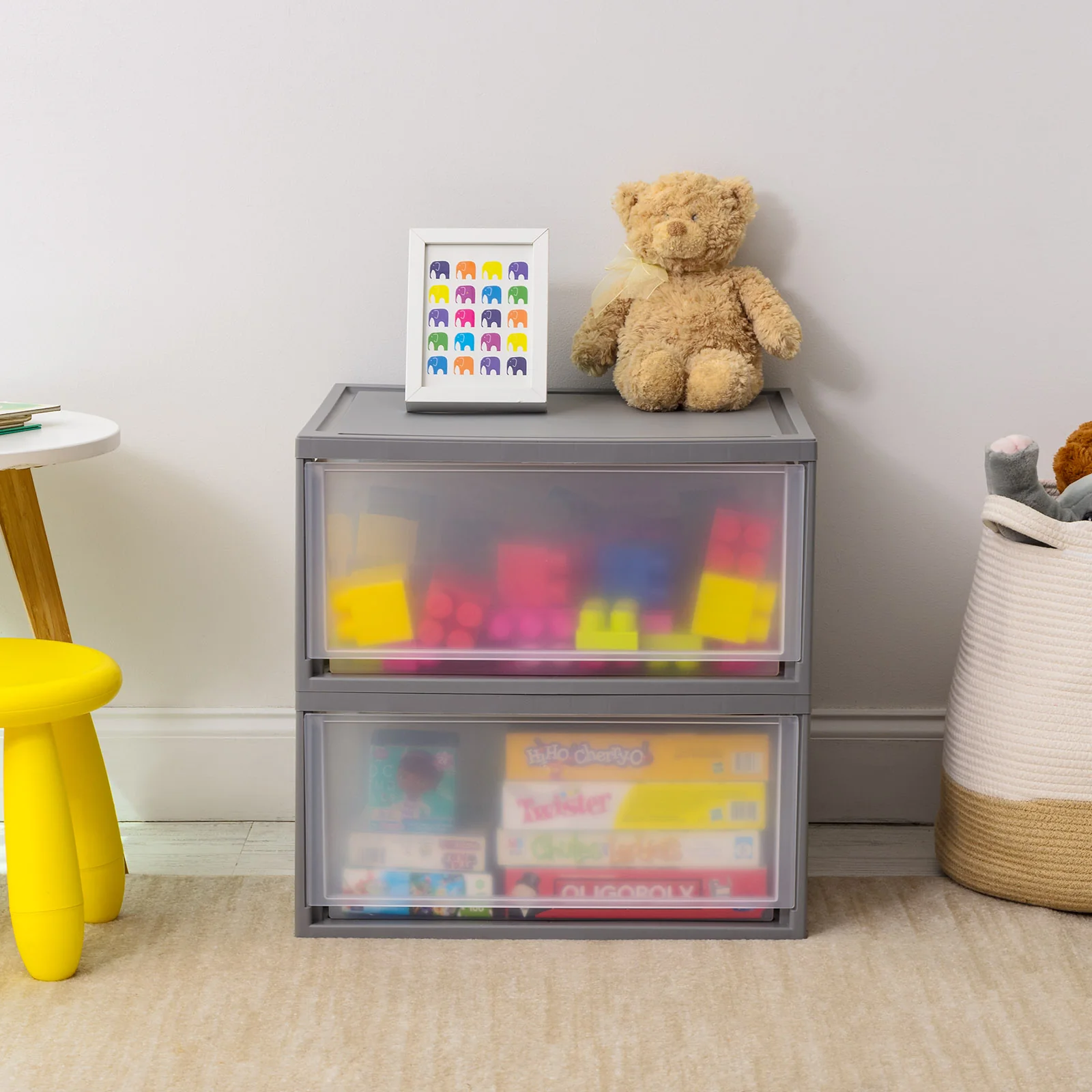 47 Qt. Extra Large Plastic Stackable Storage Drawers, Modular, Gray Clear, Set of 2 - Image 8