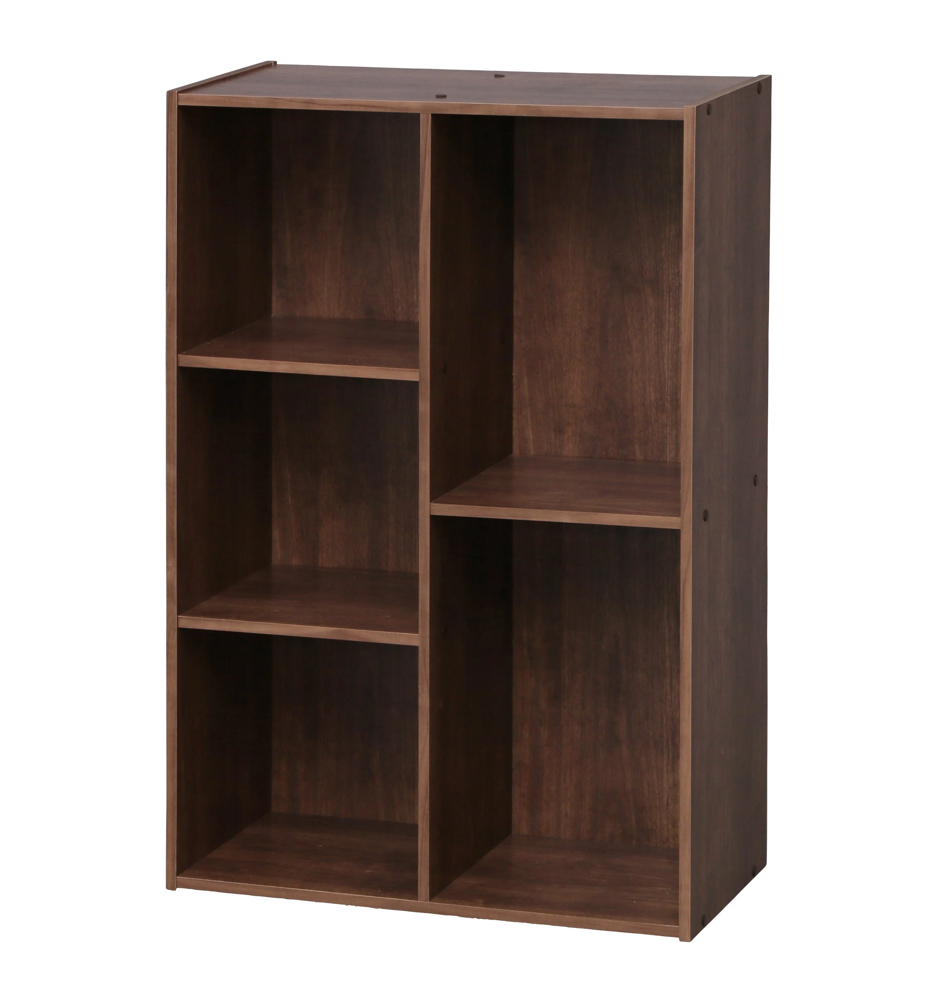 5-Compartment Wood Organizer Bookcase Storage Shelf, Dark Brown