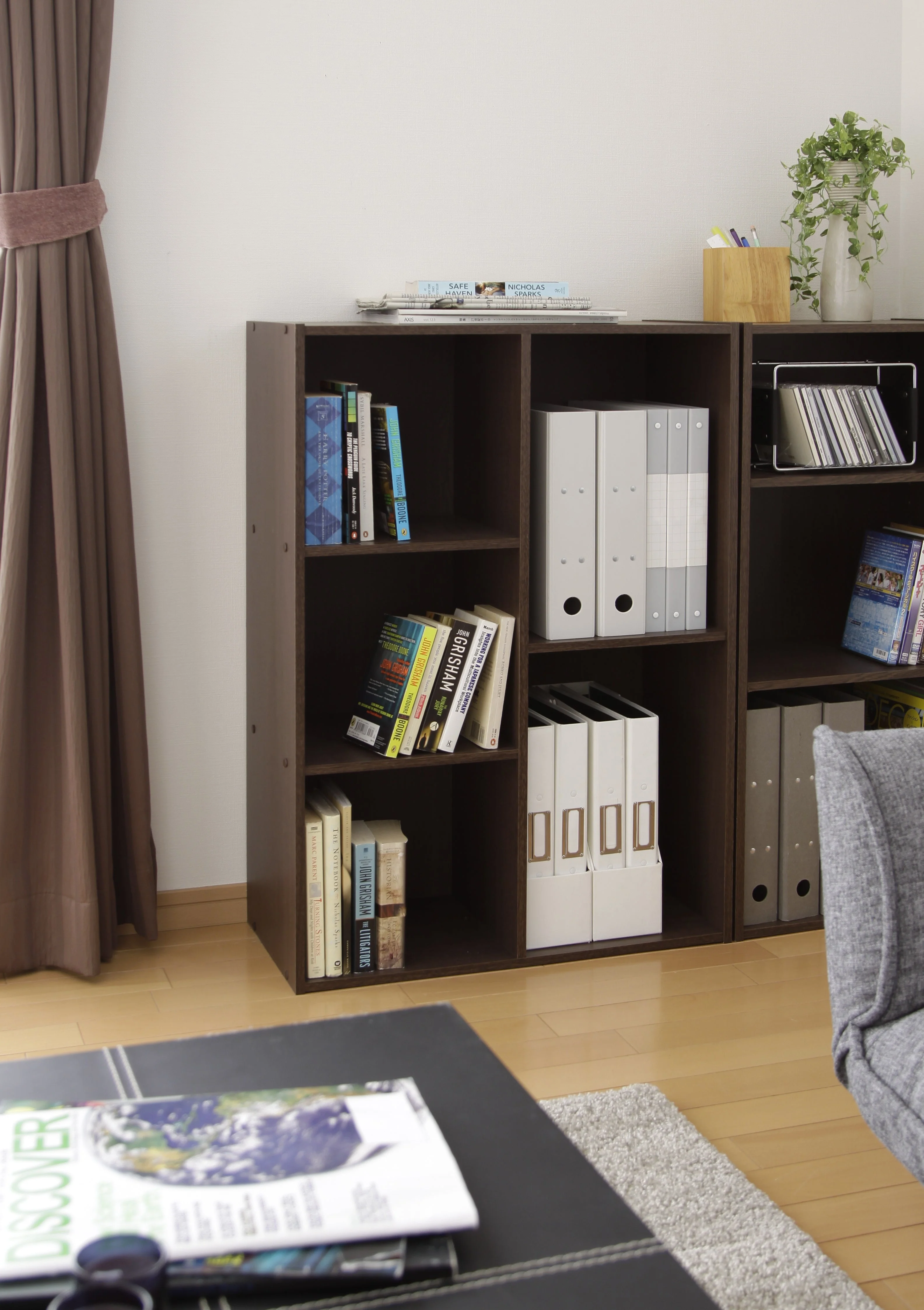 5-Compartment Wood Organizer Bookcase Storage Shelf, Dark Brown - Image 3