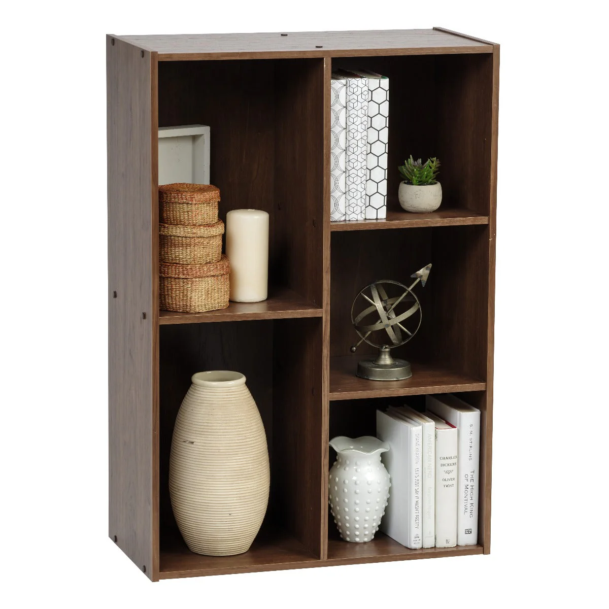 5-Compartment Wood Organizer Bookcase Storage Shelf, Dark Brown - Image 4
